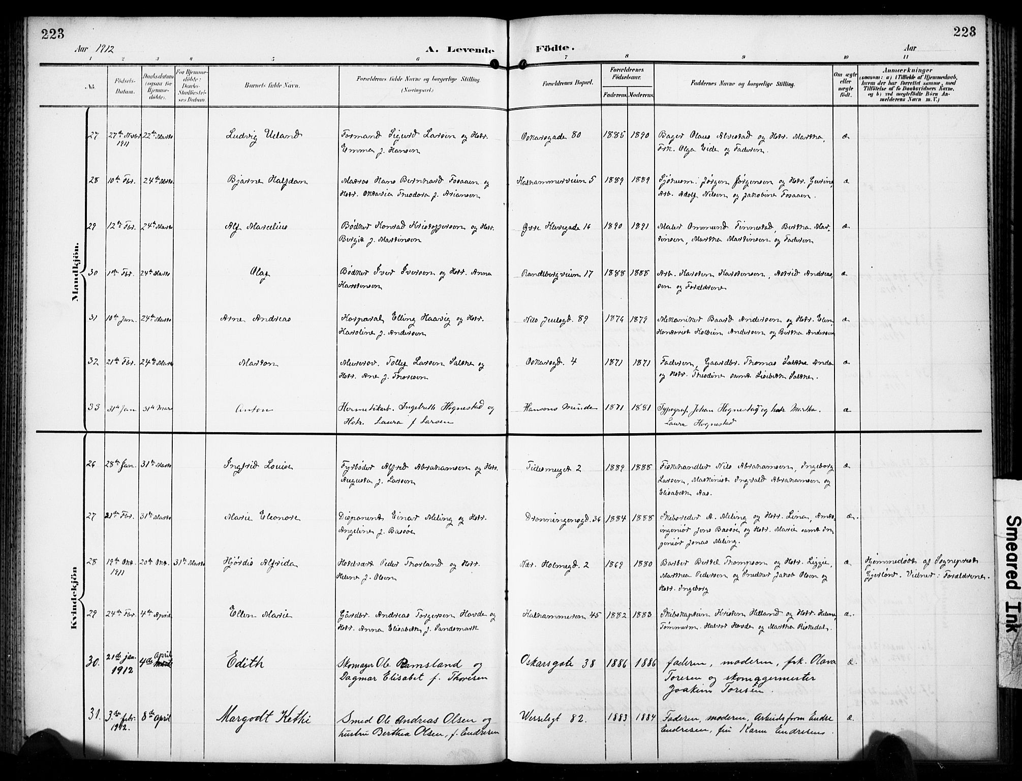 Domkirken sokneprestkontor, AV/SAST-A-101812/001/30/30BB/L0018: Parish register (copy) no. B 18, 1903-1915, p. 223