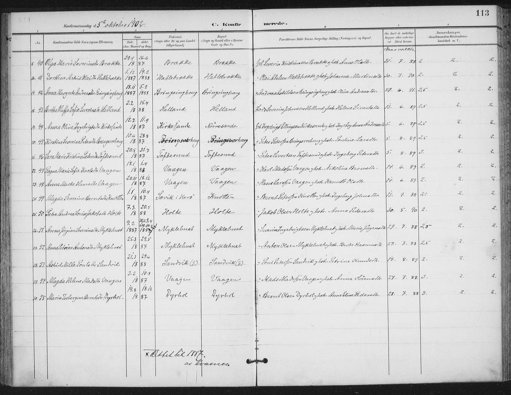 Ministerialprotokoller, klokkerbøker og fødselsregistre - Møre og Romsdal, AV/SAT-A-1454/503/L0038: Parish register (official) no. 503A06, 1901-1917, p. 113