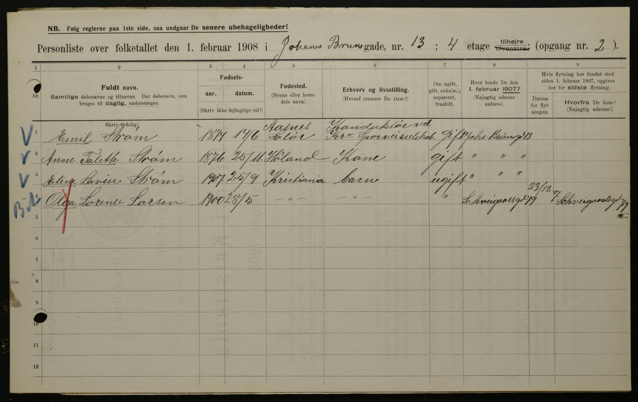 OBA, Municipal Census 1908 for Kristiania, 1908, p. 42138