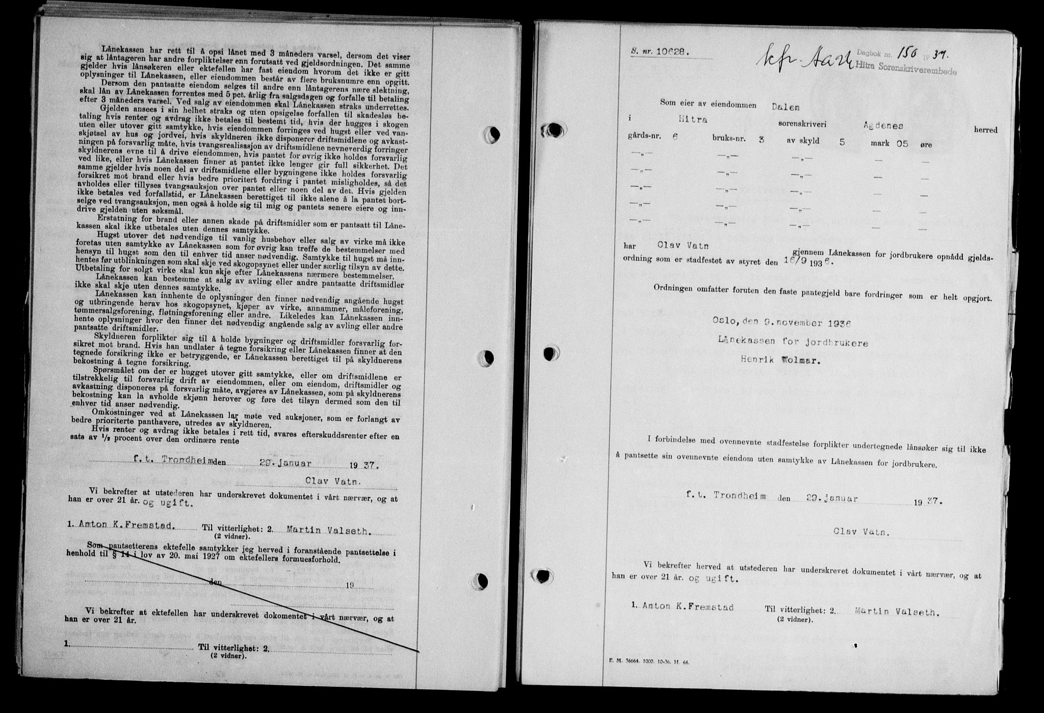 Hitra sorenskriveri, AV/SAT-A-0018/2/2C/2Ca/L0028: Mortgage book no. B-1, 1936-1939, Diary no: : 150/1937