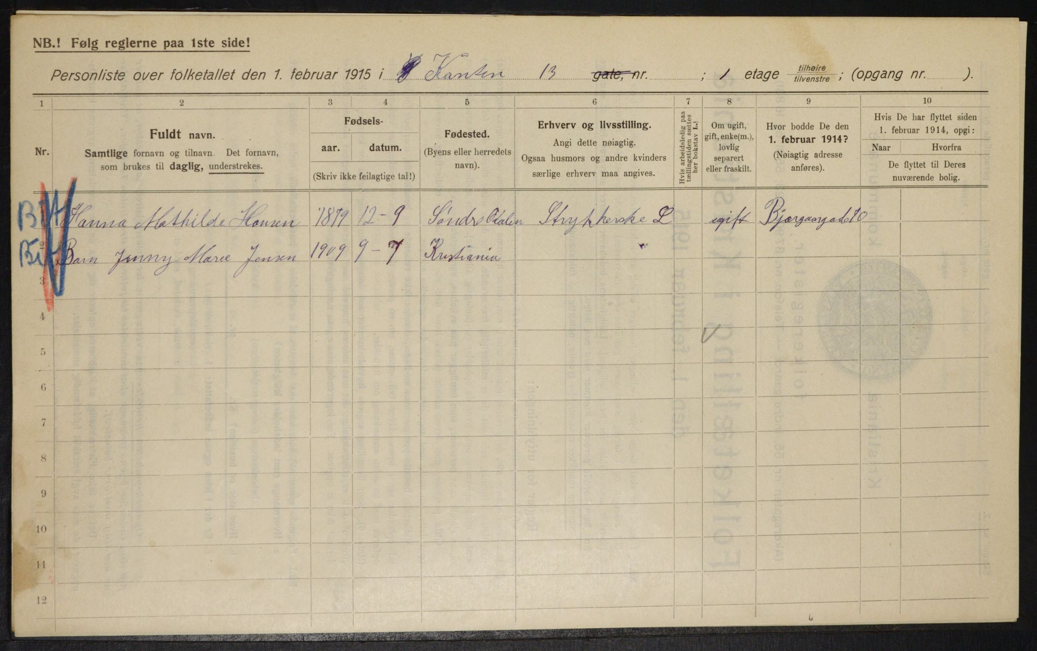 OBA, Municipal Census 1915 for Kristiania, 1915, p. 47768