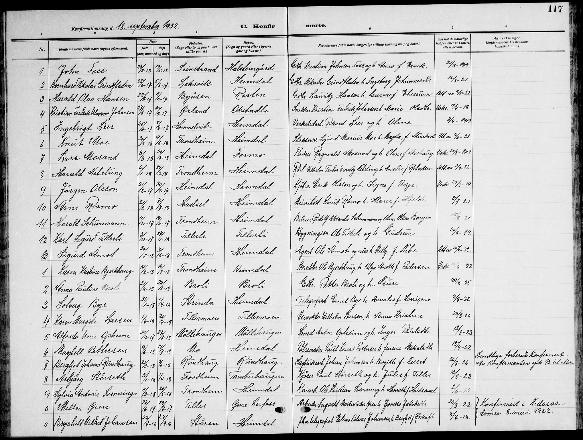 Ministerialprotokoller, klokkerbøker og fødselsregistre - Sør-Trøndelag, SAT/A-1456/621/L0462: Parish register (copy) no. 621C05, 1915-1945, p. 117