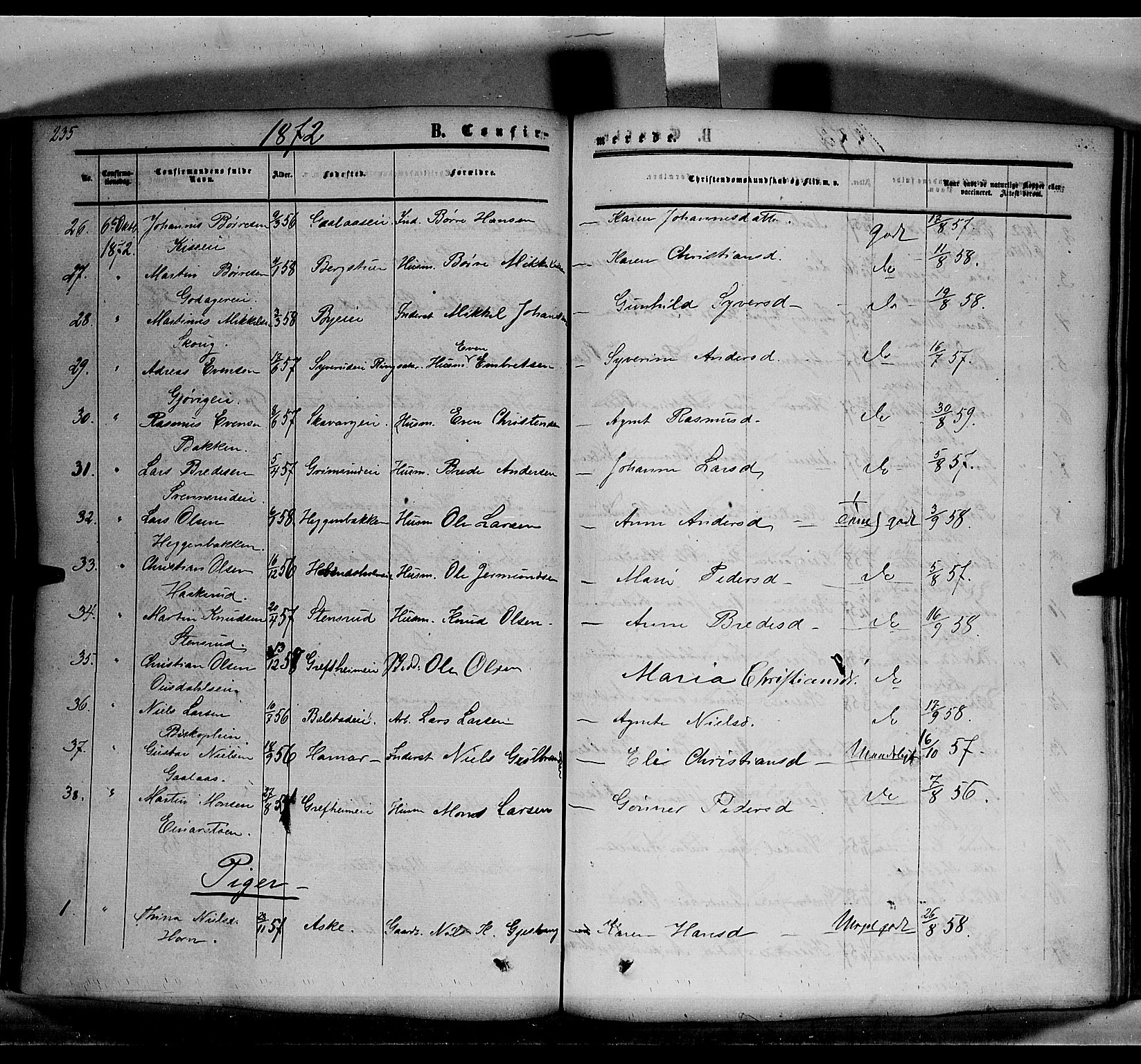 Nes prestekontor, Hedmark, SAH/PREST-020/K/Ka/L0004: Parish register (official) no. 4, 1852-1886, p. 235