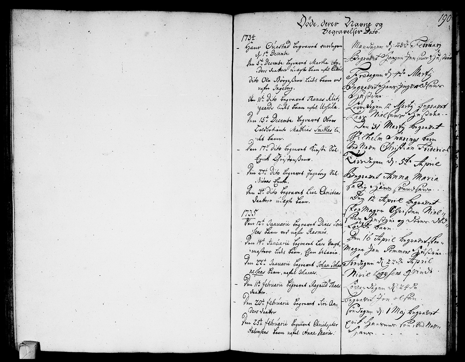 Strømsø kirkebøker, SAKO/A-246/F/Fa/L0005: Parish register (official) no. I 5, 1734-1739, p. 190