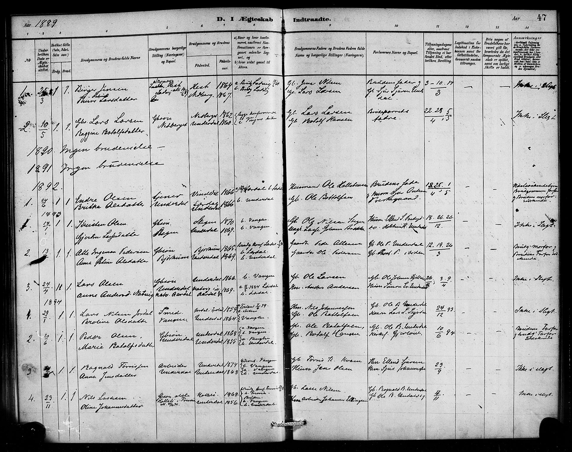 Aurland sokneprestembete, SAB/A-99937/H/Ha/Hae/L0001: Parish register (official) no. E 1, 1880-1907, p. 47