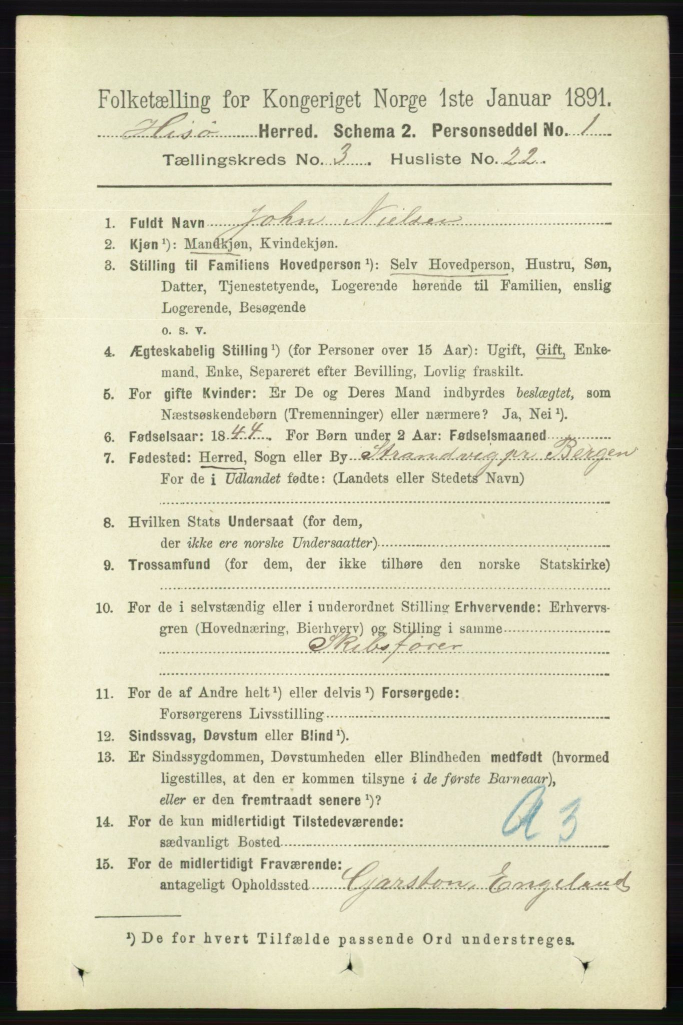 RA, 1891 census for 0922 Hisøy, 1891, p. 2375