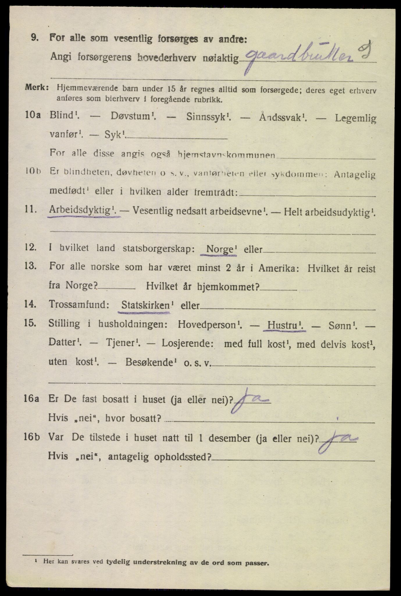 SAK, 1920 census for Fjotland, 1920, p. 1811