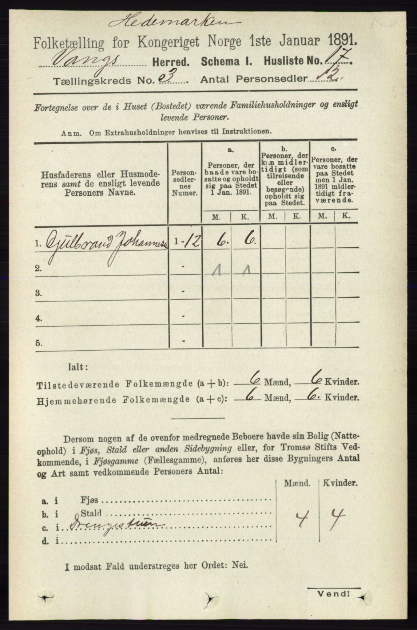 RA, 1891 census for 0414 Vang, 1891, p. 1767