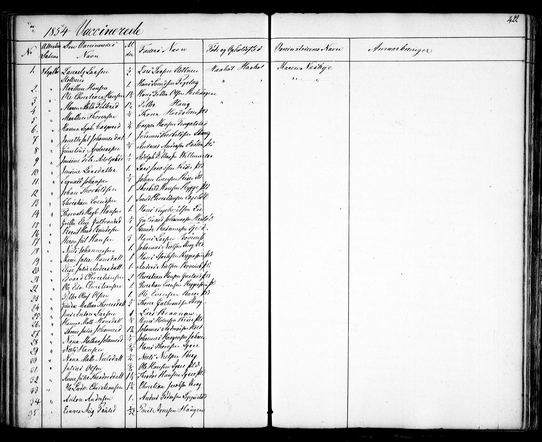 Hobøl prestekontor Kirkebøker, AV/SAO-A-2002/F/Fa/L0003: Parish register (official) no. I 3, 1842-1864, p. 422