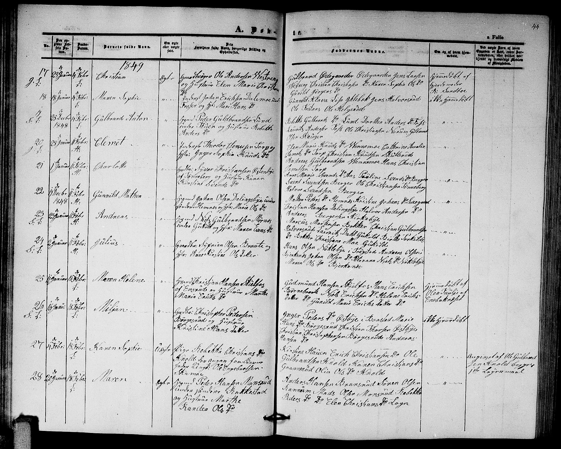 Høland prestekontor Kirkebøker, AV/SAO-A-10346a/G/Ga/L0003: Parish register (copy) no. I 3, 1846-1853, p. 44