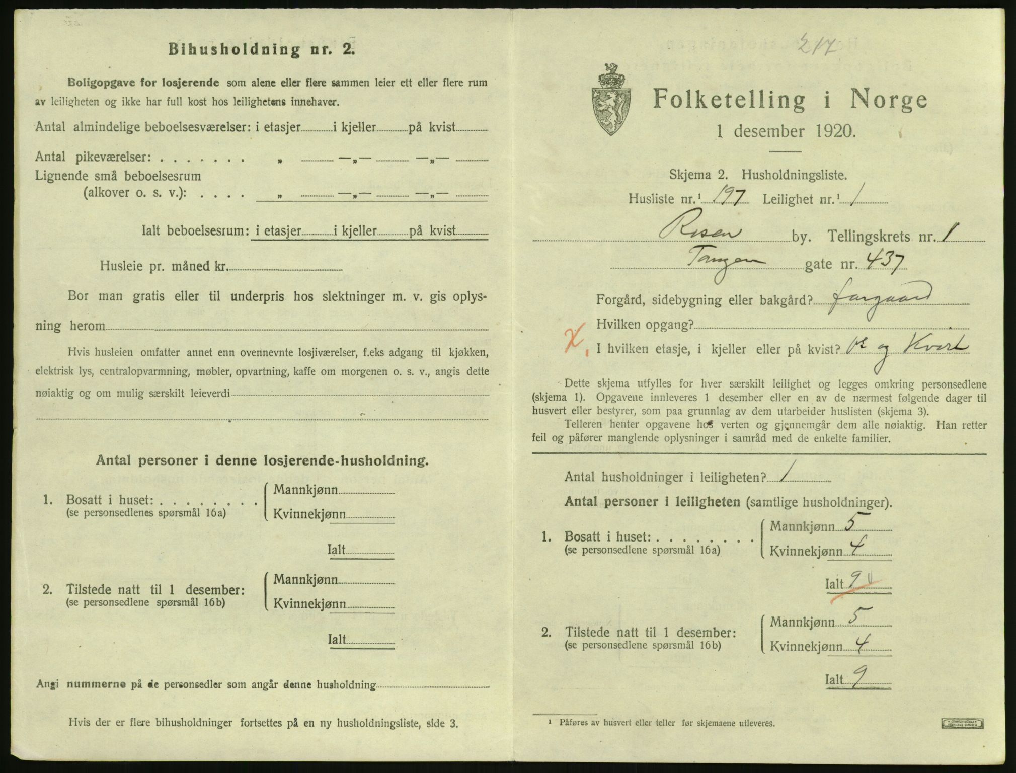 SAK, 1920 census for Risør, 1920, p. 1833