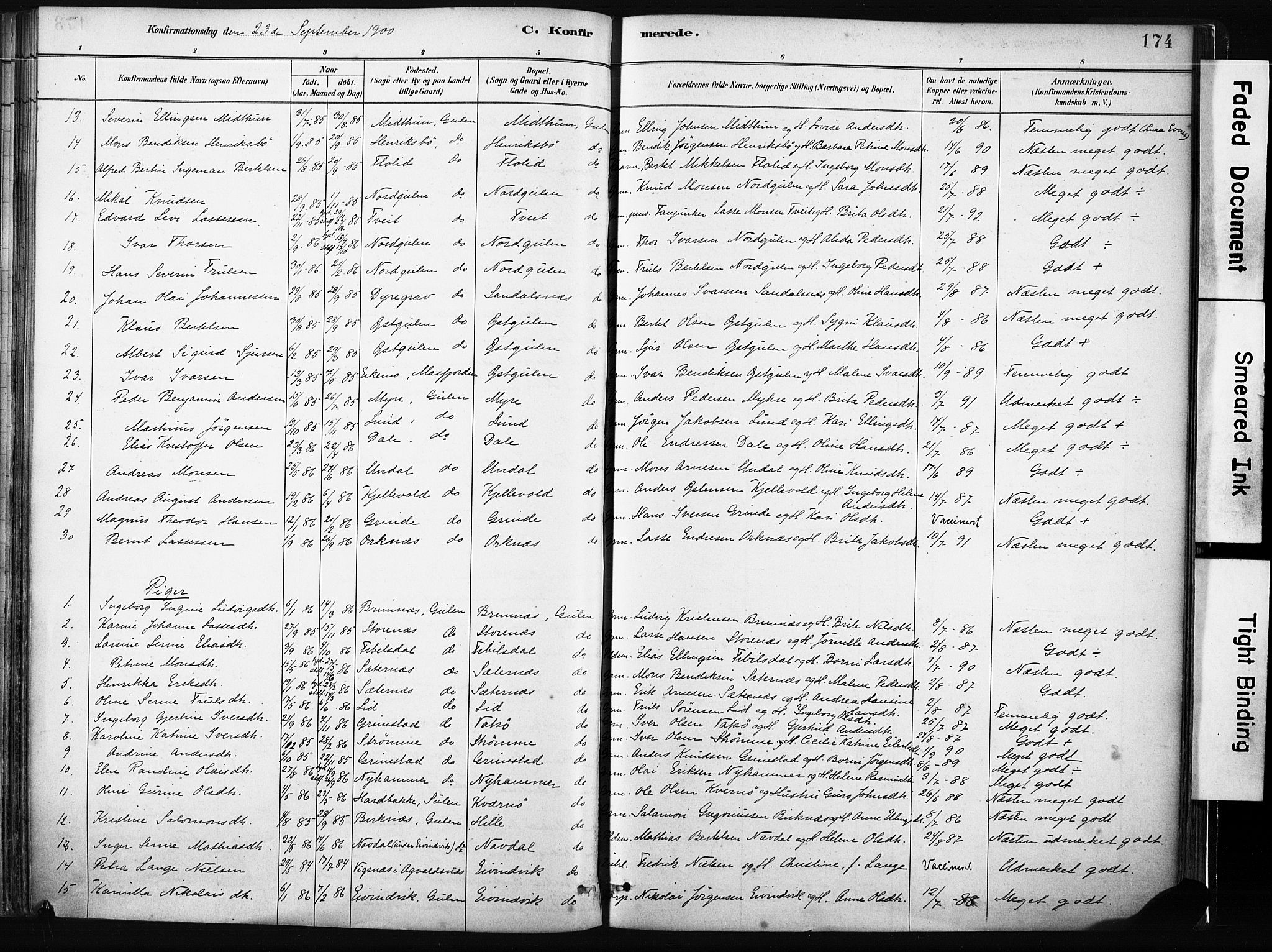 Gulen sokneprestembete, AV/SAB-A-80201/H/Haa/Haab/L0001: Parish register (official) no. B 1, 1881-1905, p. 174