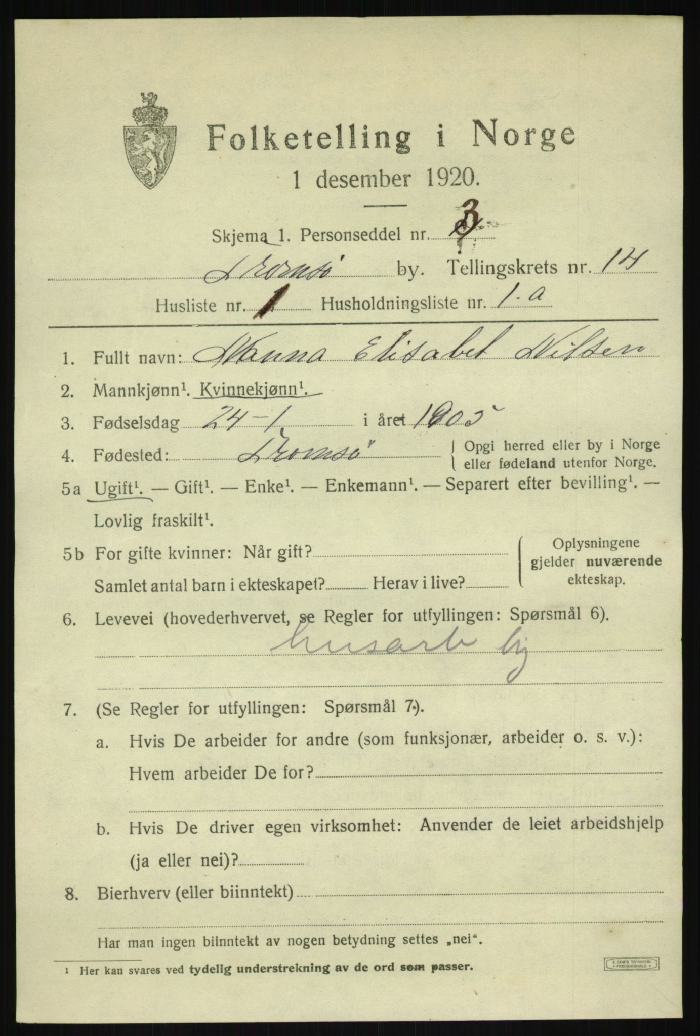 SATØ, 1920 census for Tromsø, 1920, p. 26342