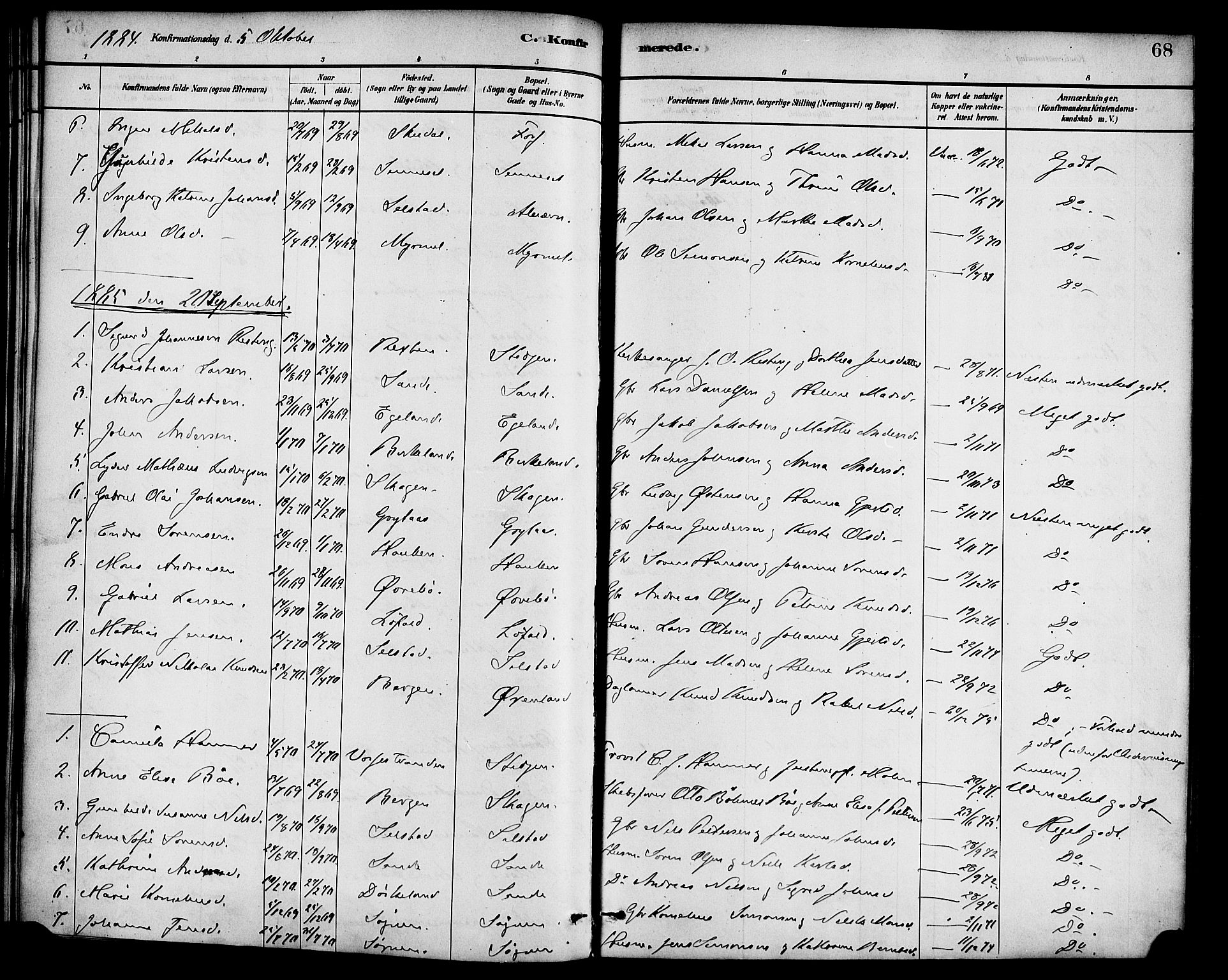 Gaular sokneprestembete, SAB/A-80001/H/Haa: Parish register (official) no. B 1, 1882-1897, p. 68