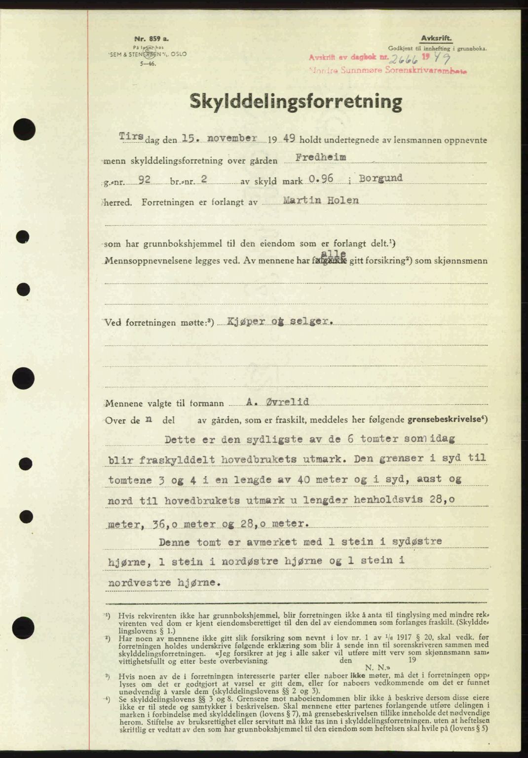 Nordre Sunnmøre sorenskriveri, AV/SAT-A-0006/1/2/2C/2Ca: Mortgage book no. A33, 1949-1950, Diary no: : 2666/1949