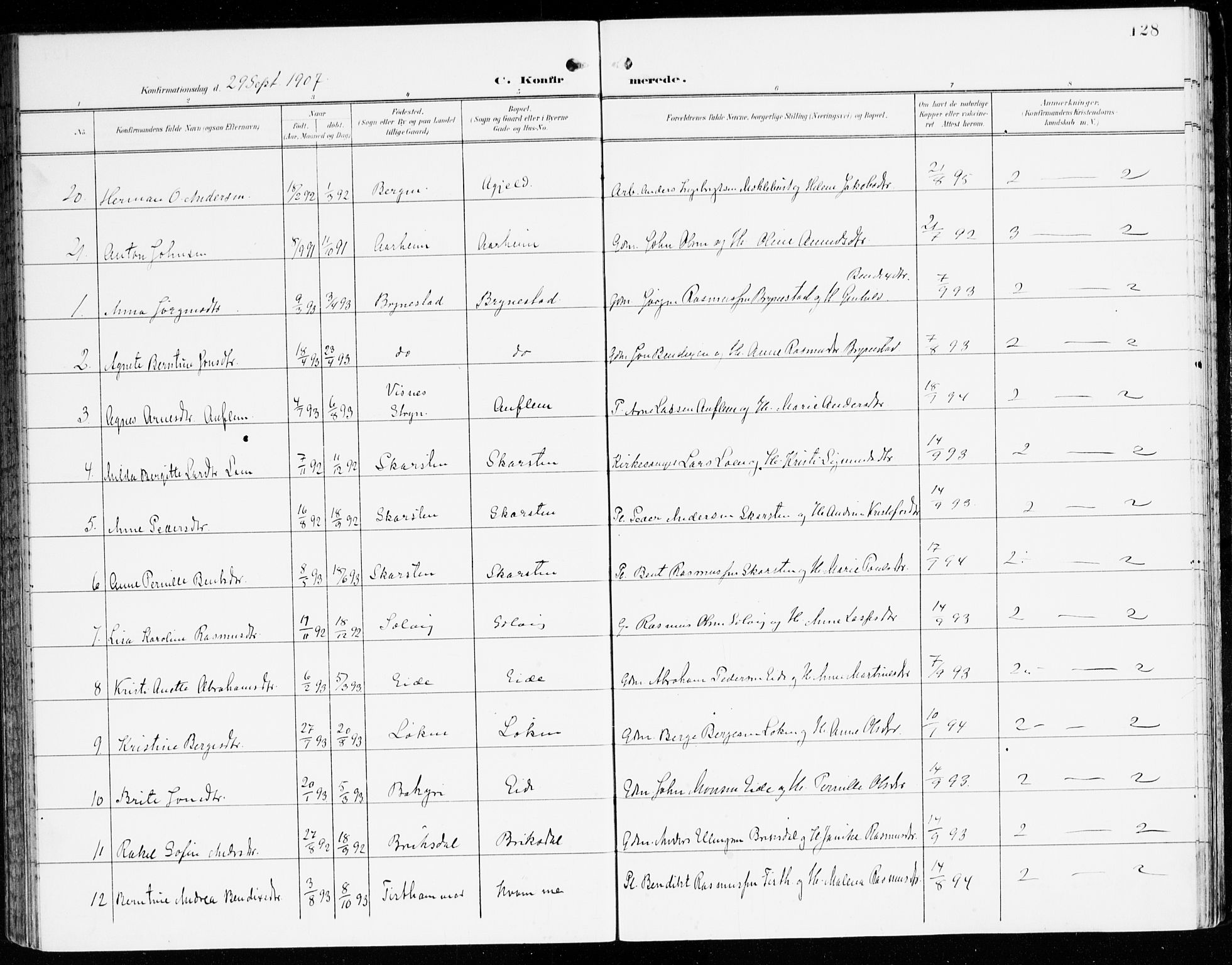 Innvik sokneprestembete, AV/SAB-A-80501: Parish register (official) no. C 2, 1900-1920, p. 128