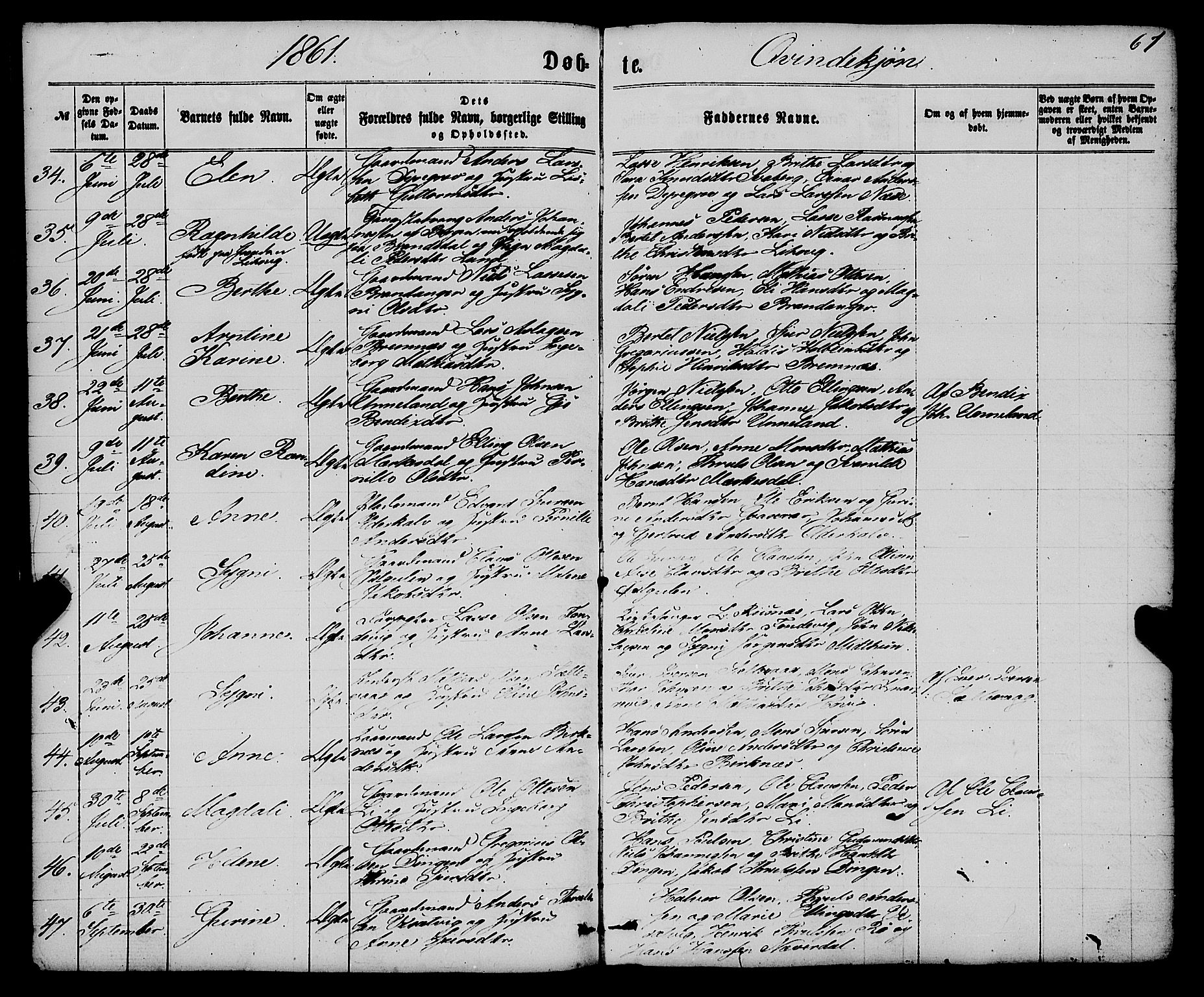 Gulen sokneprestembete, AV/SAB-A-80201/H/Haa/Haaa/L0022: Parish register (official) no. A 22, 1859-1869, p. 67