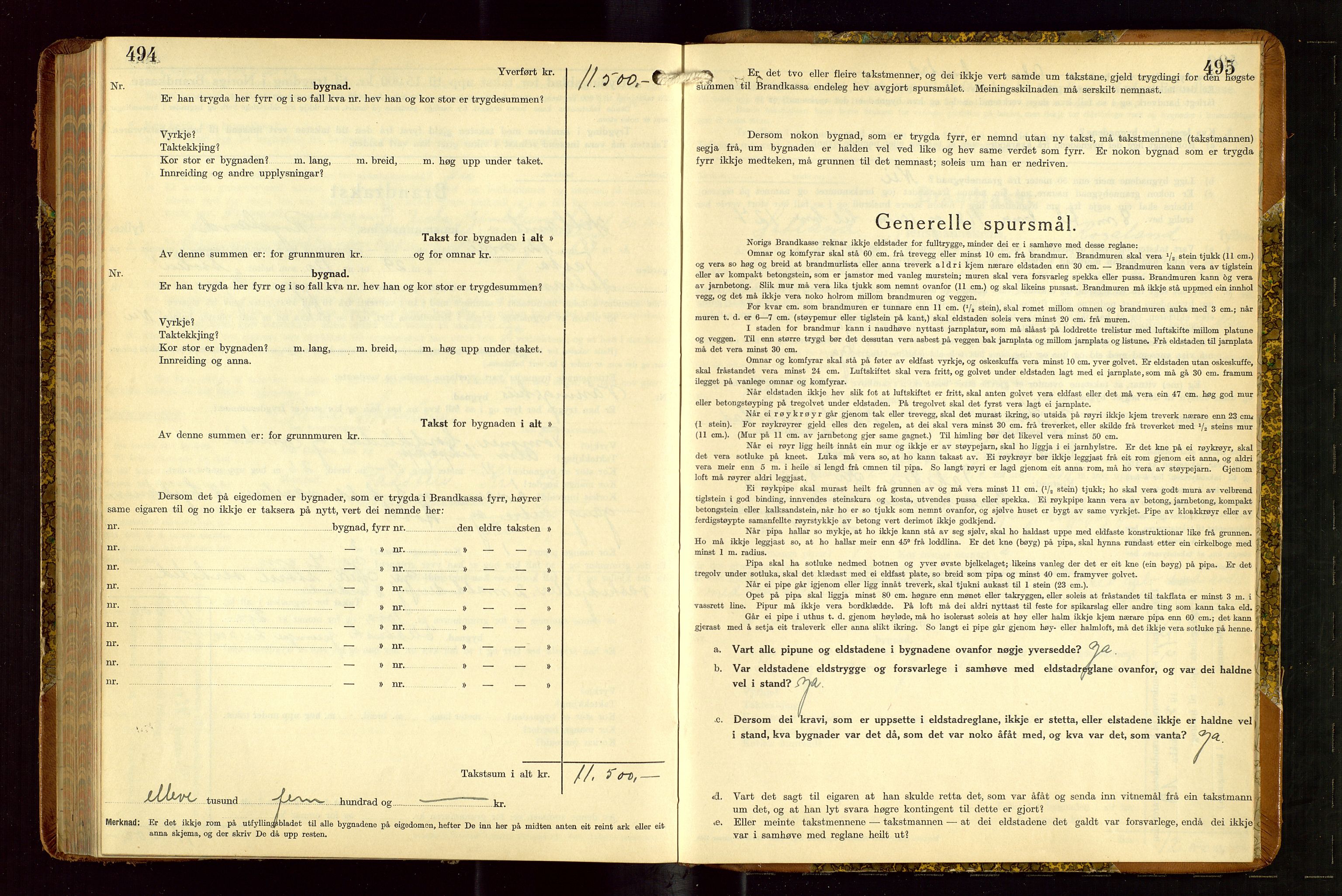 Hetland lensmannskontor, SAST/A-100101/Gob/L0005: "Brandtakstprotokoll", 1936-1938, p. 494-495