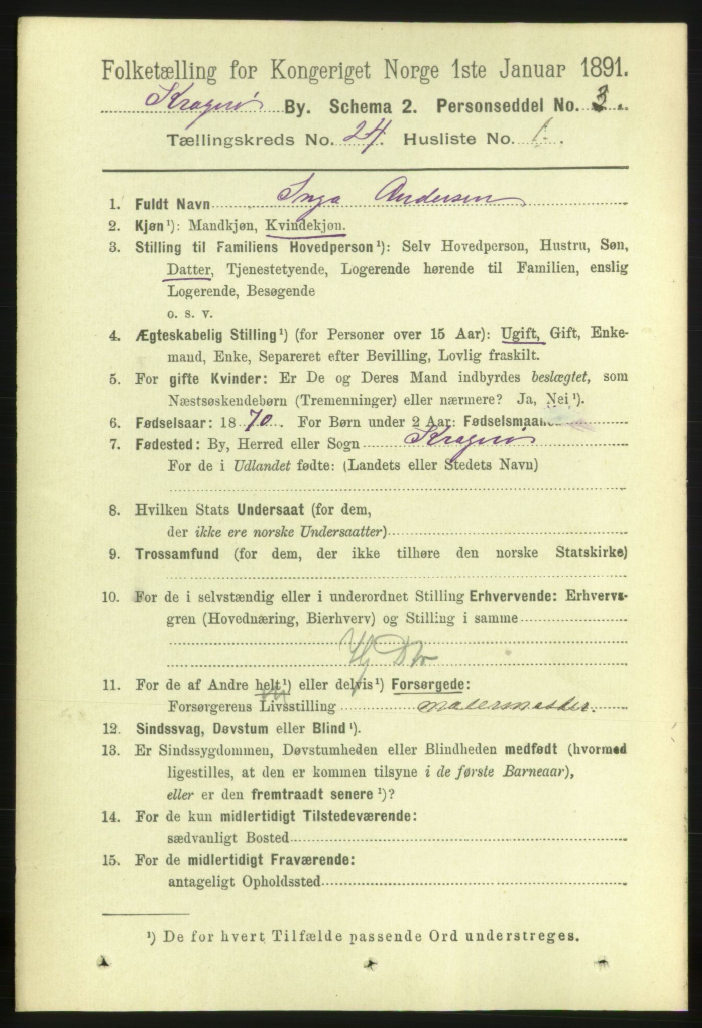 RA, 1891 census for 0801 Kragerø, 1891, p. 4995