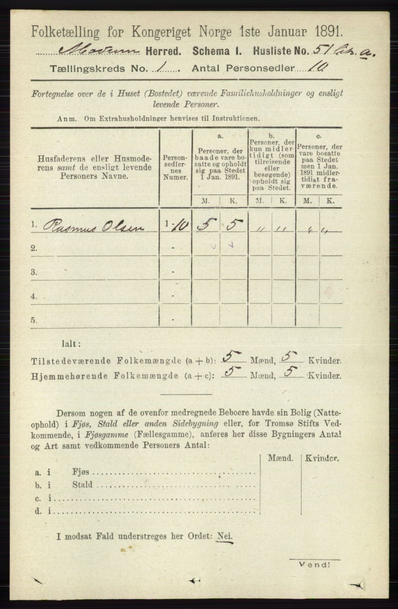 RA, 1891 census for 0623 Modum, 1891, p. 119