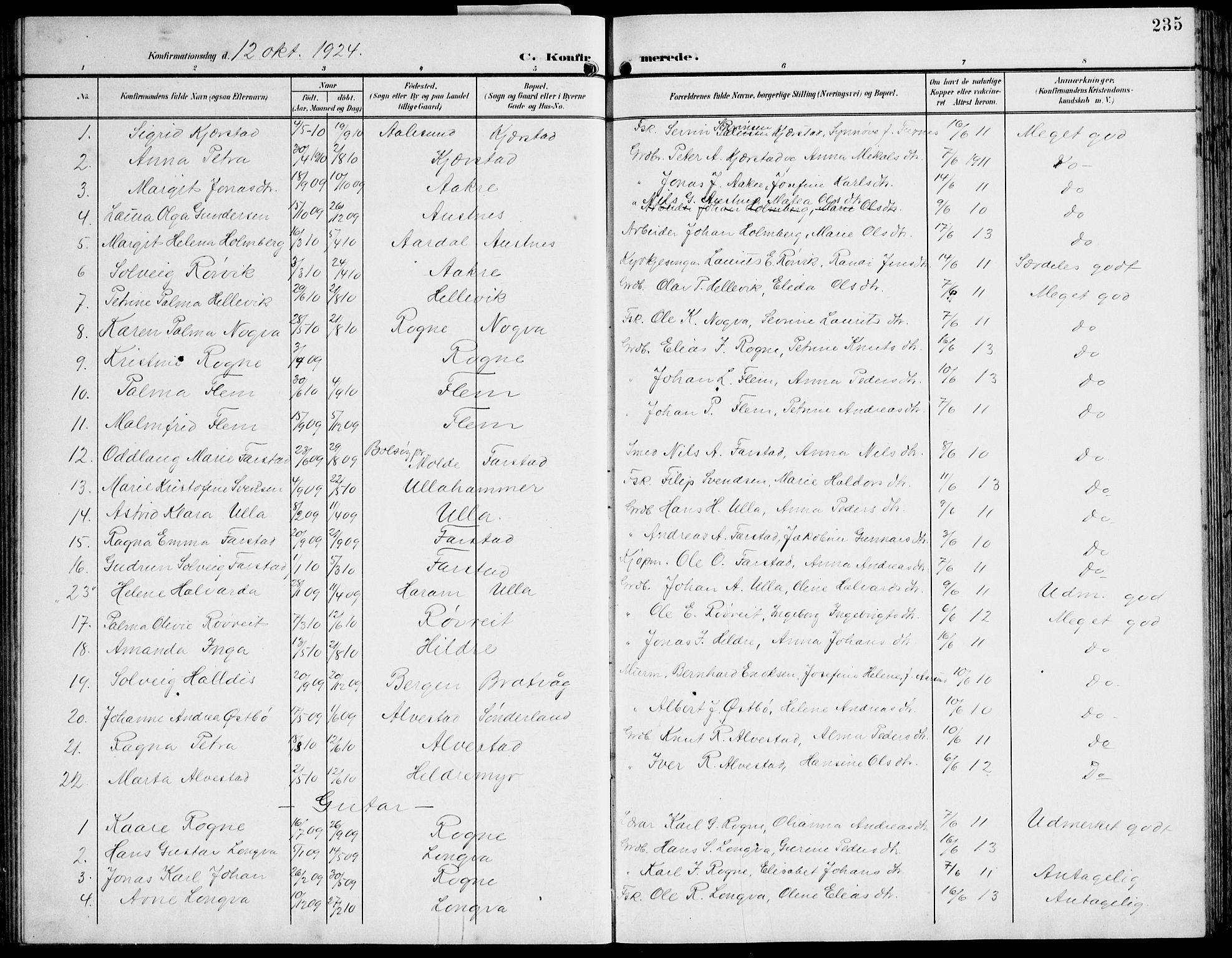 Ministerialprotokoller, klokkerbøker og fødselsregistre - Møre og Romsdal, AV/SAT-A-1454/536/L0511: Parish register (copy) no. 536C06, 1899-1944, p. 235