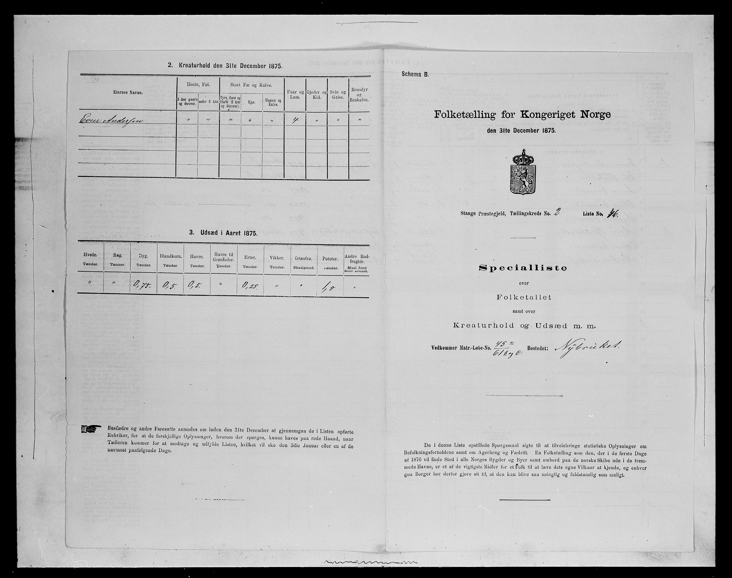 SAH, 1875 census for 0417P Stange, 1875, p. 372