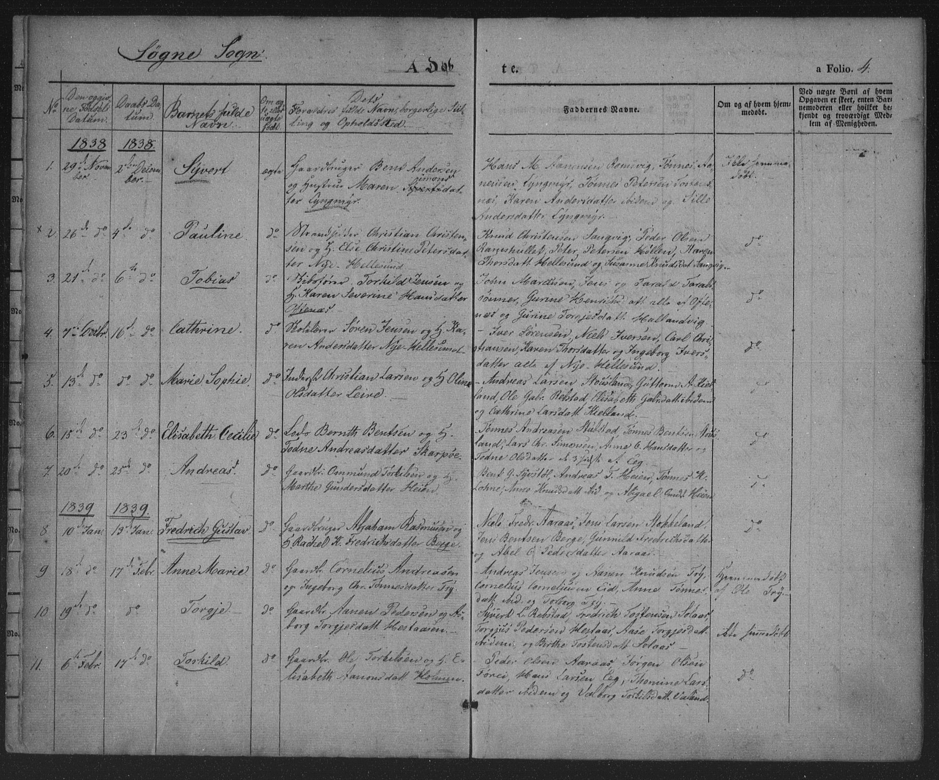Søgne sokneprestkontor, SAK/1111-0037/F/Fa/Fab/L0009: Parish register (official) no. A 9, 1838-1853, p. 4