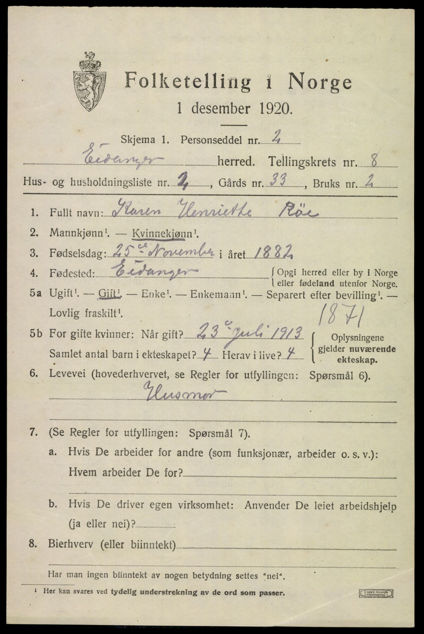 SAKO, 1920 census for Eidanger, 1920, p. 5446