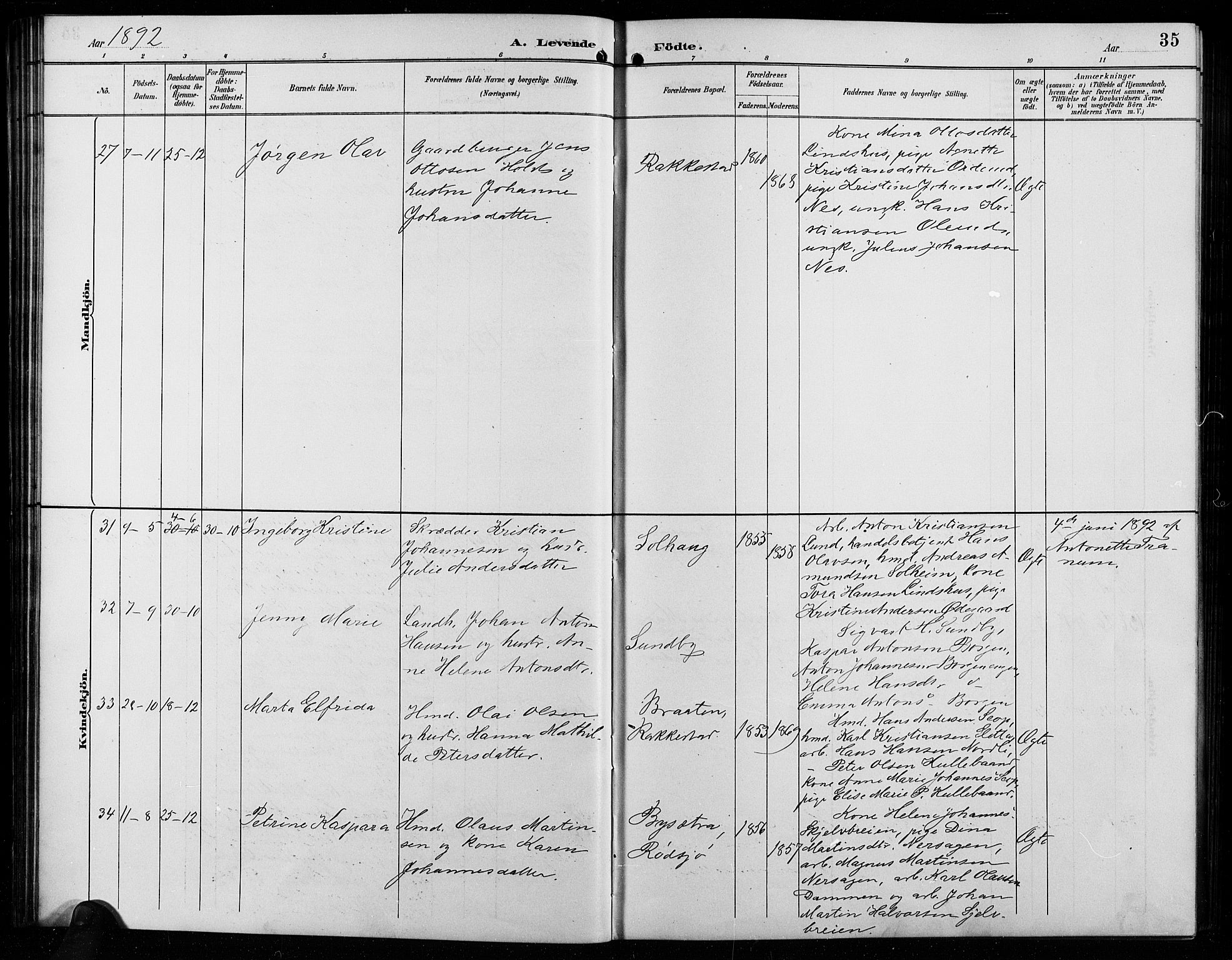 Enebakk prestekontor Kirkebøker, AV/SAO-A-10171c/G/Ga/L0006: Parish register (copy) no. I 6, 1889-1911, p. 35