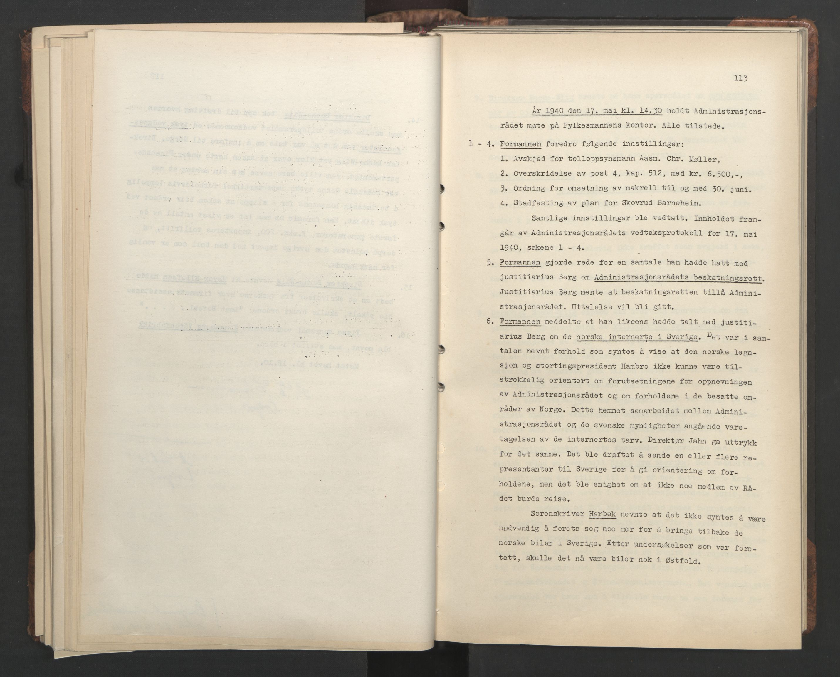 Administrasjonsrådet, AV/RA-S-1004/A/L0001: Møteprotokoll med tillegg 15/4-25/9, 1940, p. 113