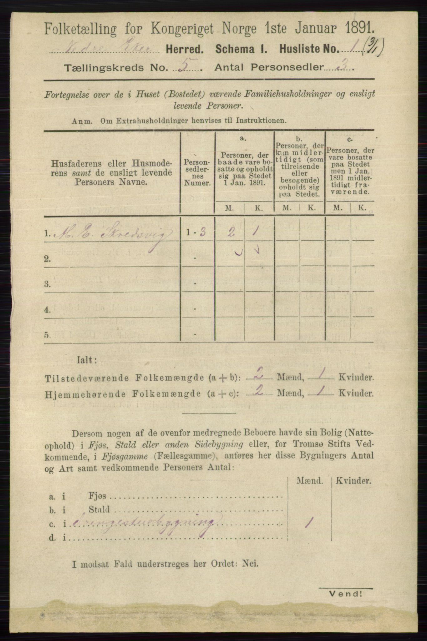 RA, 1891 census for 0625 Nedre Eiker, 1891, p. 2255