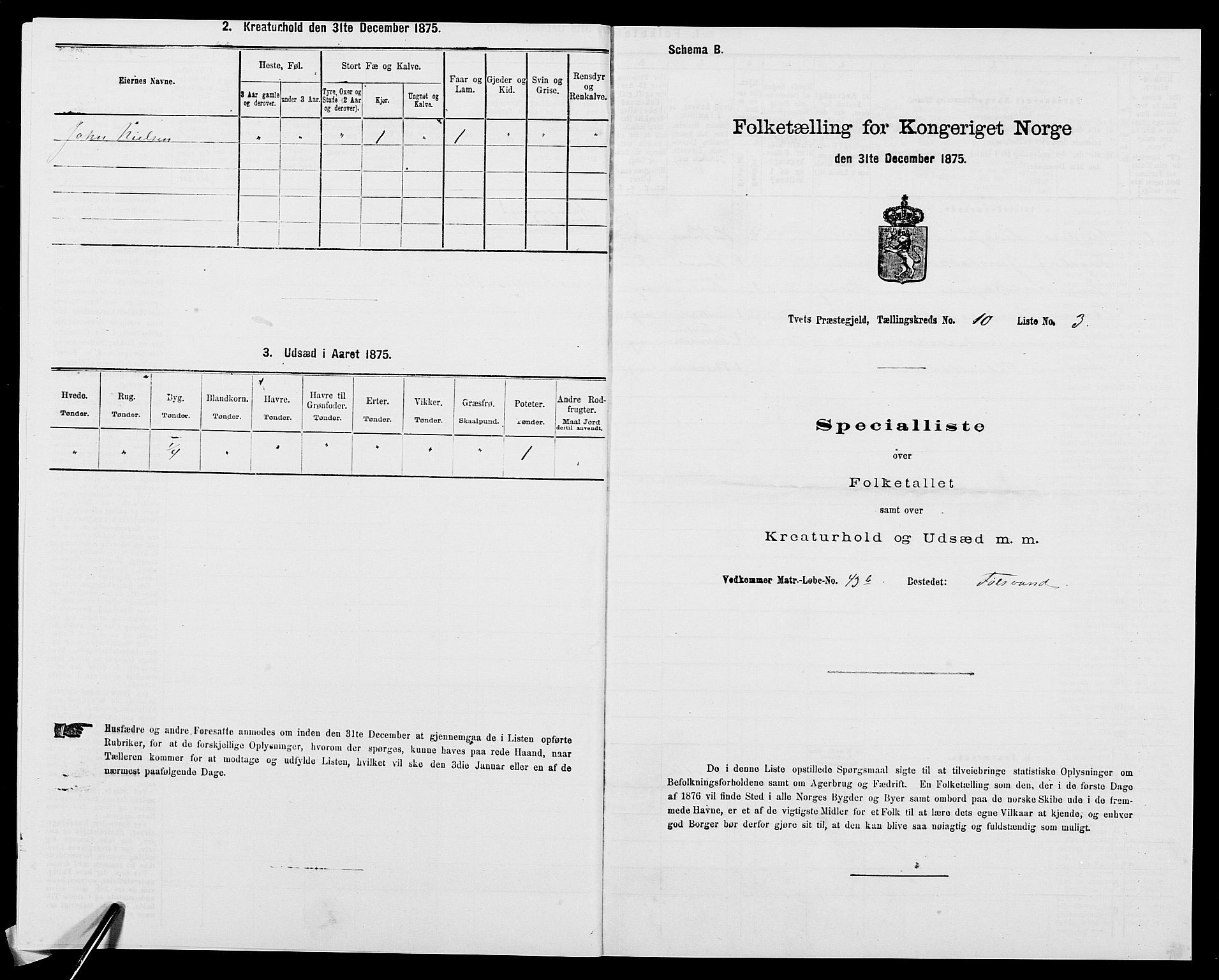 SAK, 1875 census for 1013P Tveit, 1875, p. 1189