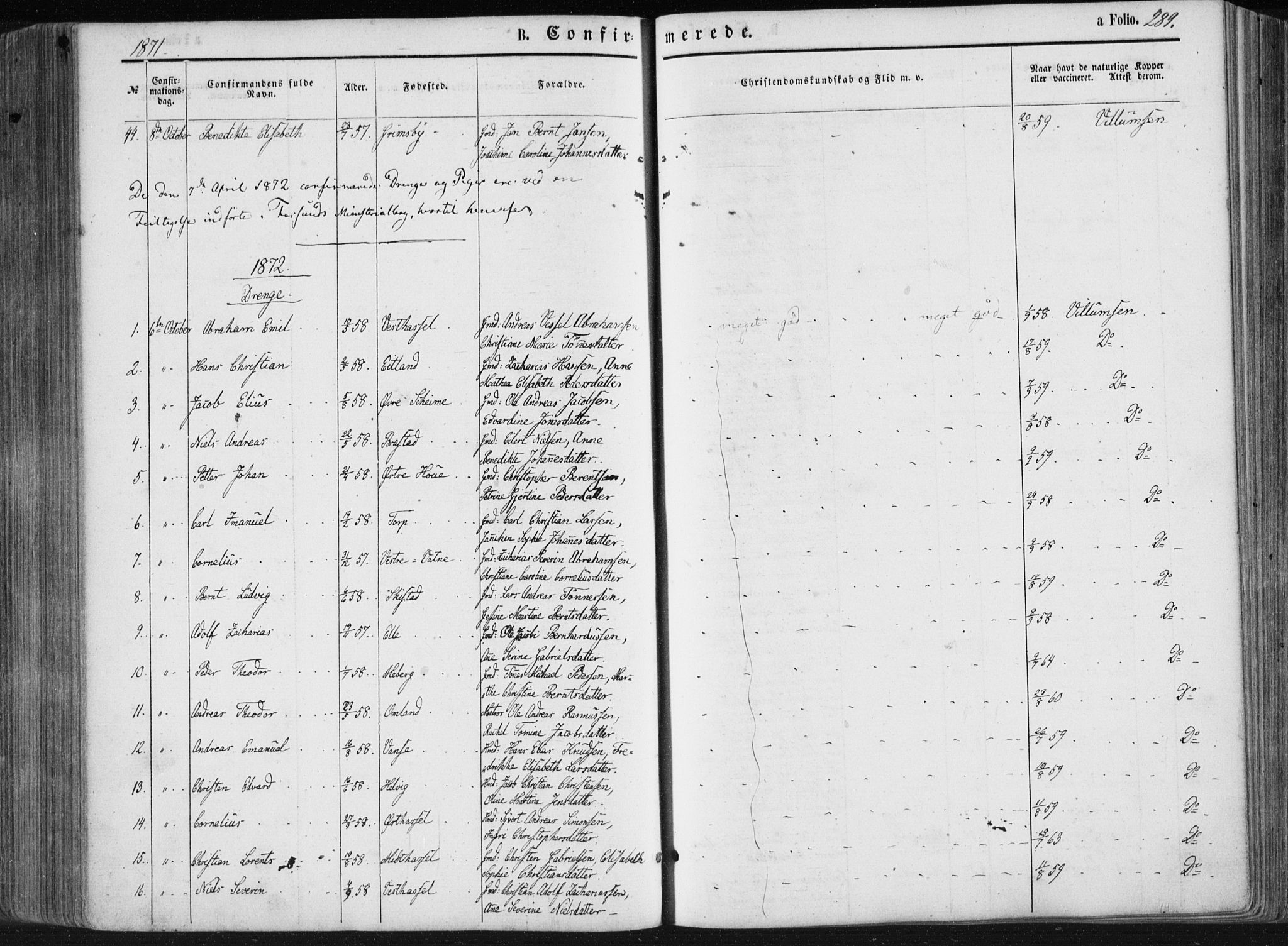 Lista sokneprestkontor, AV/SAK-1111-0027/F/Fa/L0011: Parish register (official) no. A 11, 1861-1878, p. 289