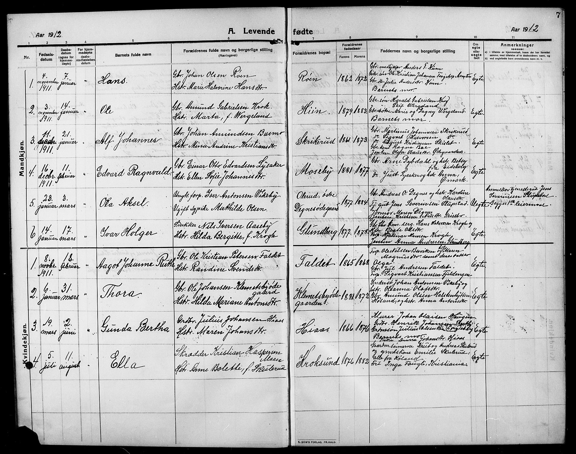 Rødenes prestekontor Kirkebøker, AV/SAO-A-2005/G/Ga/L0003: Parish register (copy) no. I 3, 1911-1926, p. 7