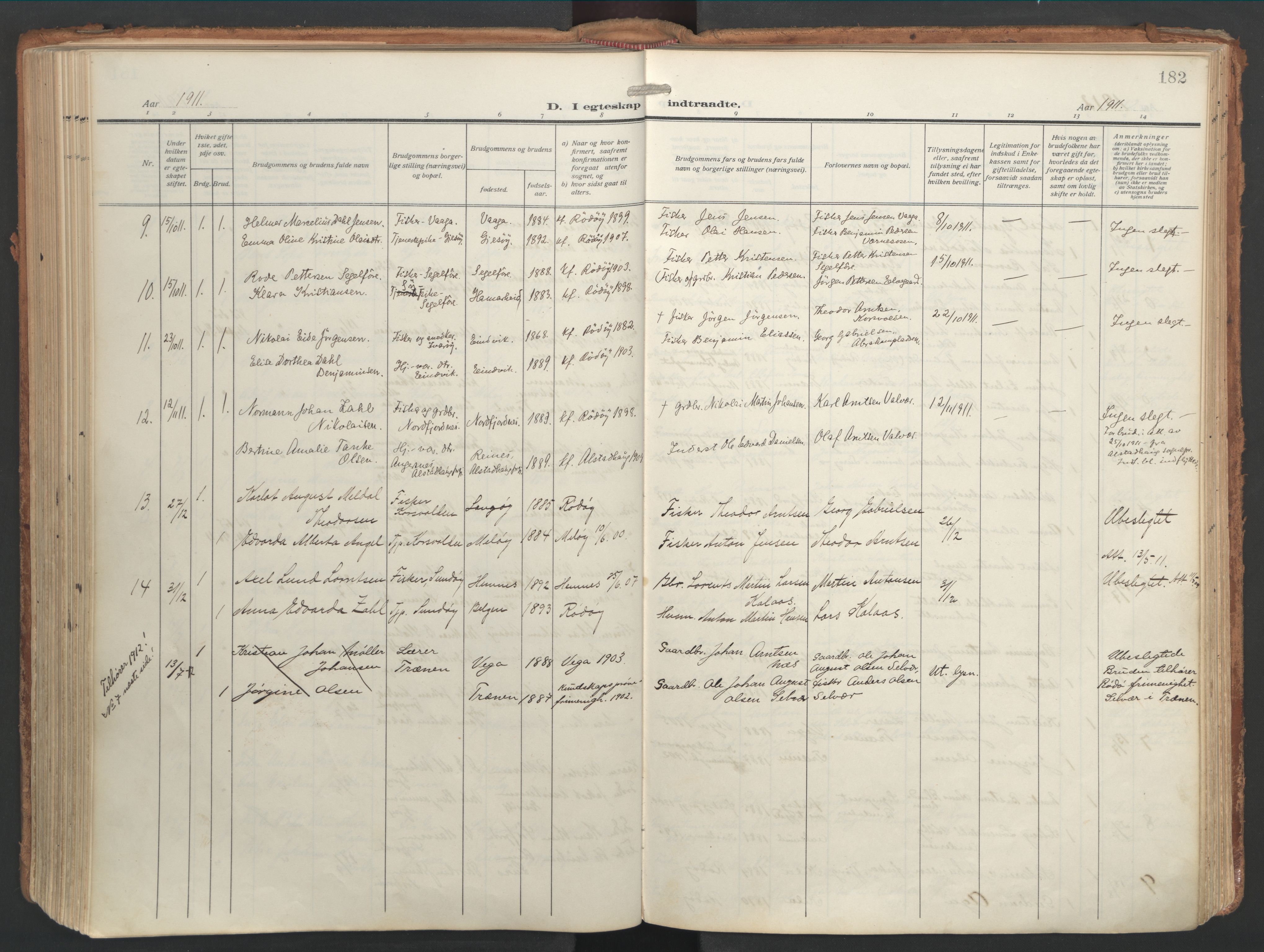 Ministerialprotokoller, klokkerbøker og fødselsregistre - Nordland, AV/SAT-A-1459/841/L0614: Parish register (official) no. 841A17, 1911-1925, p. 182