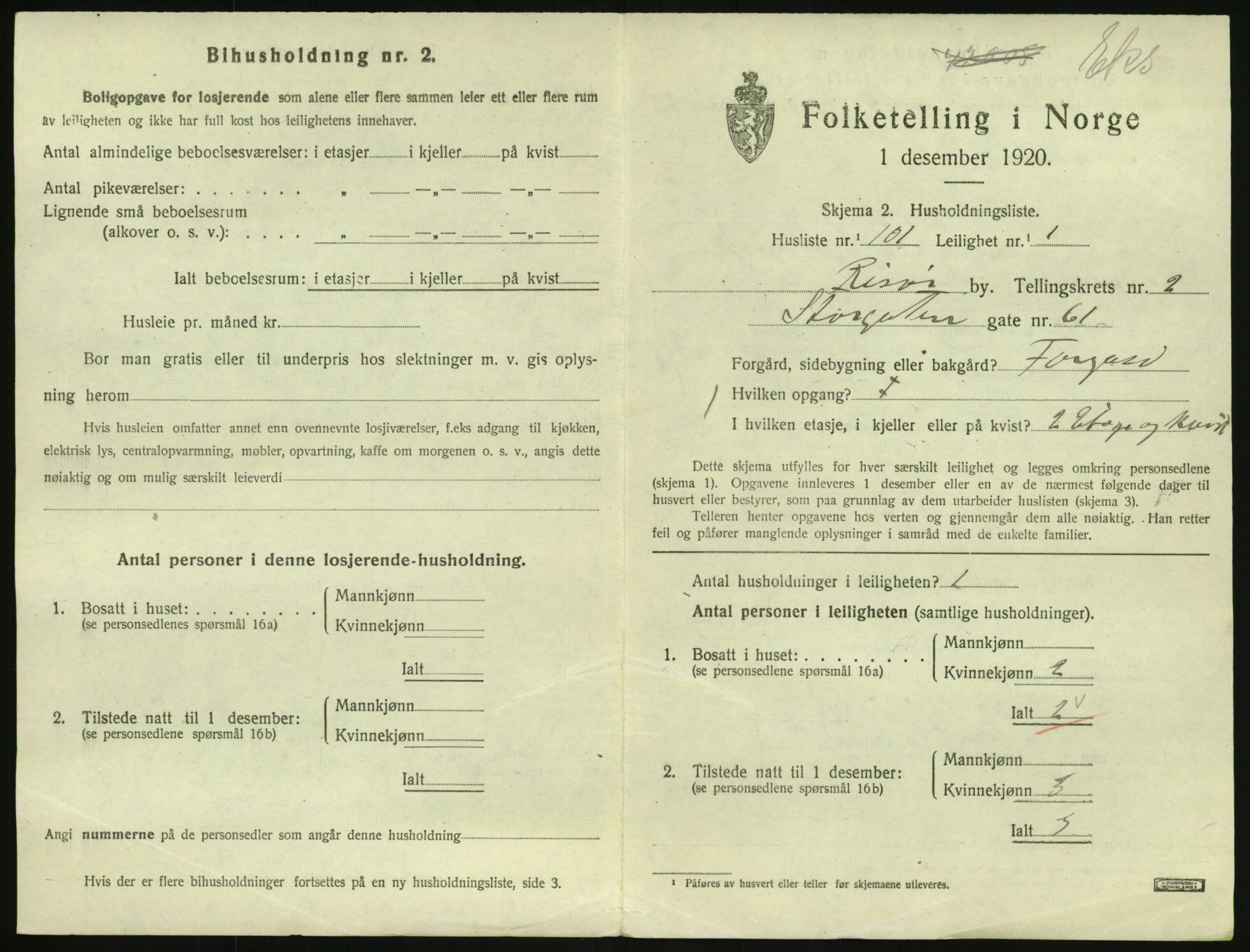 SAK, 1920 census for Risør, 1920, p. 2239