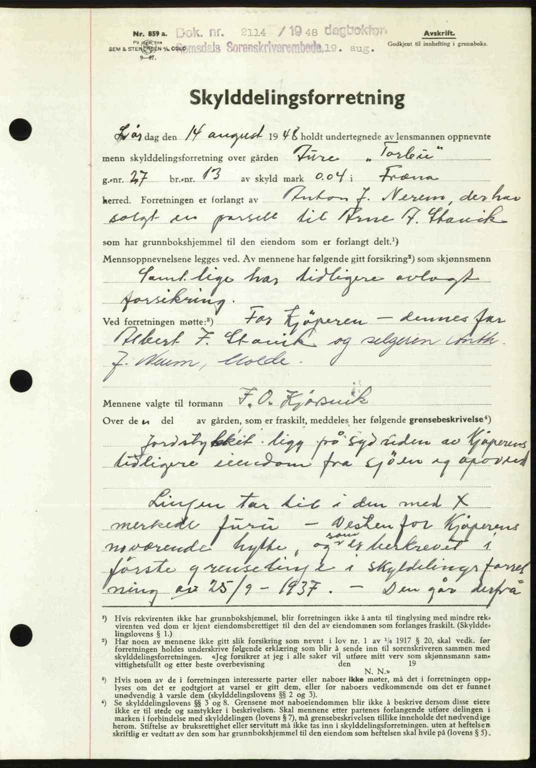 Romsdal sorenskriveri, AV/SAT-A-4149/1/2/2C: Mortgage book no. A27, 1948-1948, Diary no: : 2114/1948