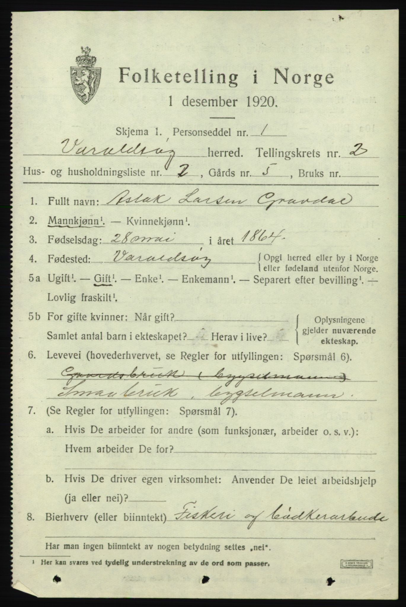 SAB, 1920 census for Varaldsøy, 1920, p. 747