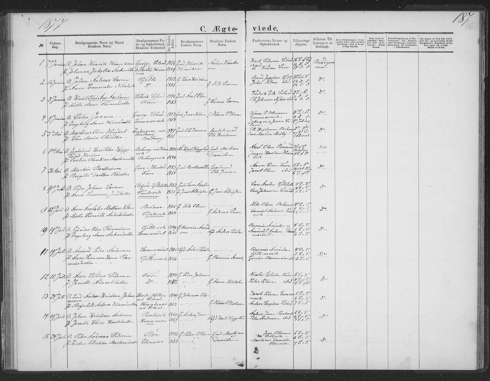 Ministerialprotokoller, klokkerbøker og fødselsregistre - Nordland, SAT/A-1459/863/L0913: Parish register (copy) no. 863C03, 1877-1885, p. 187