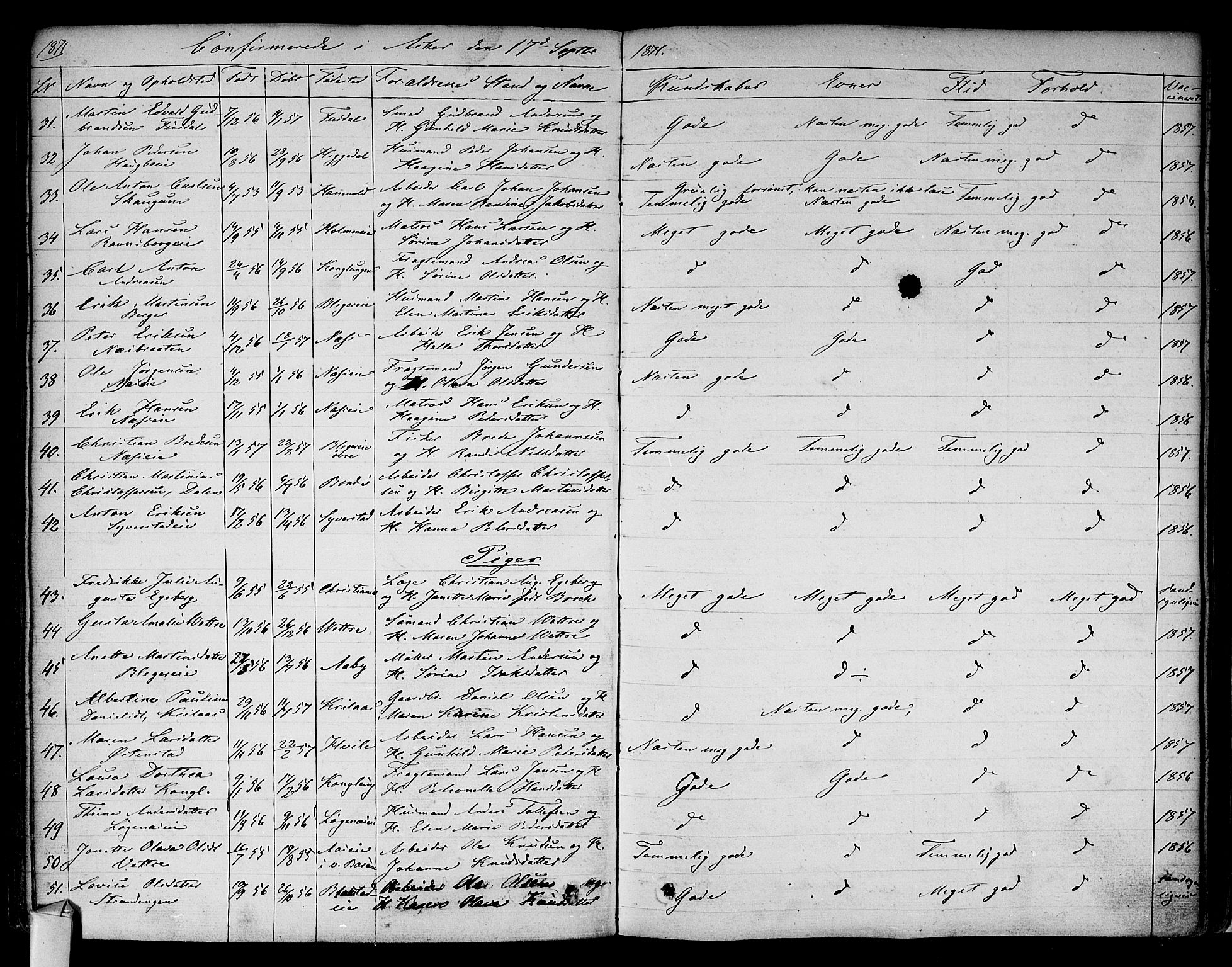 Asker prestekontor Kirkebøker, AV/SAO-A-10256a/F/Fa/L0009: Parish register (official) no. I 9, 1825-1878, p. 277