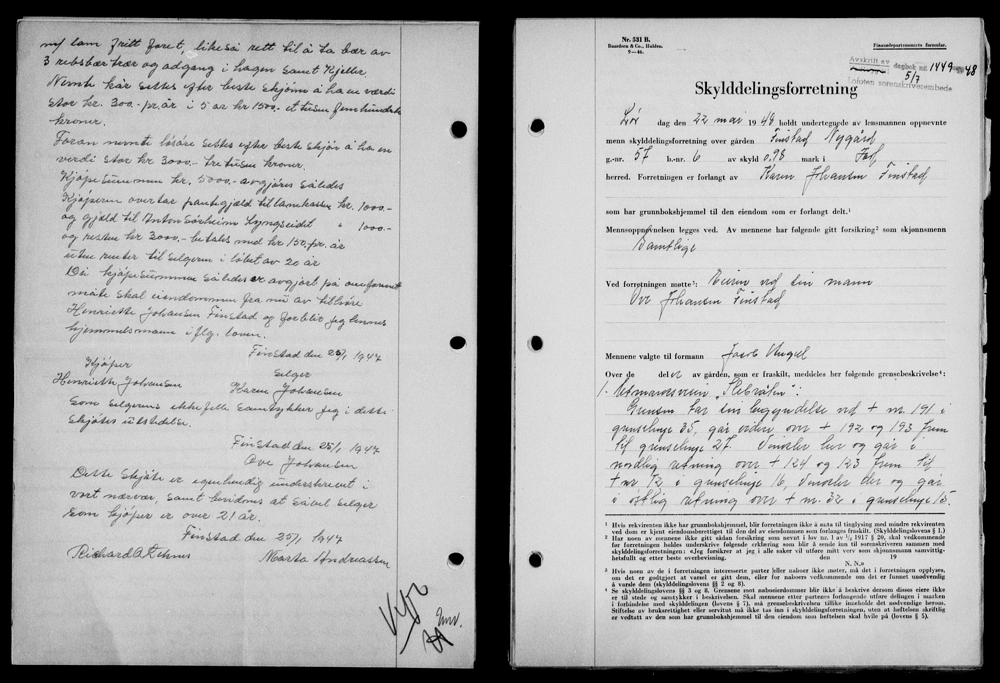 Lofoten sorenskriveri, SAT/A-0017/1/2/2C/L0018a: Mortgage book no. 18a, 1948-1948, Diary no: : 1449/1948