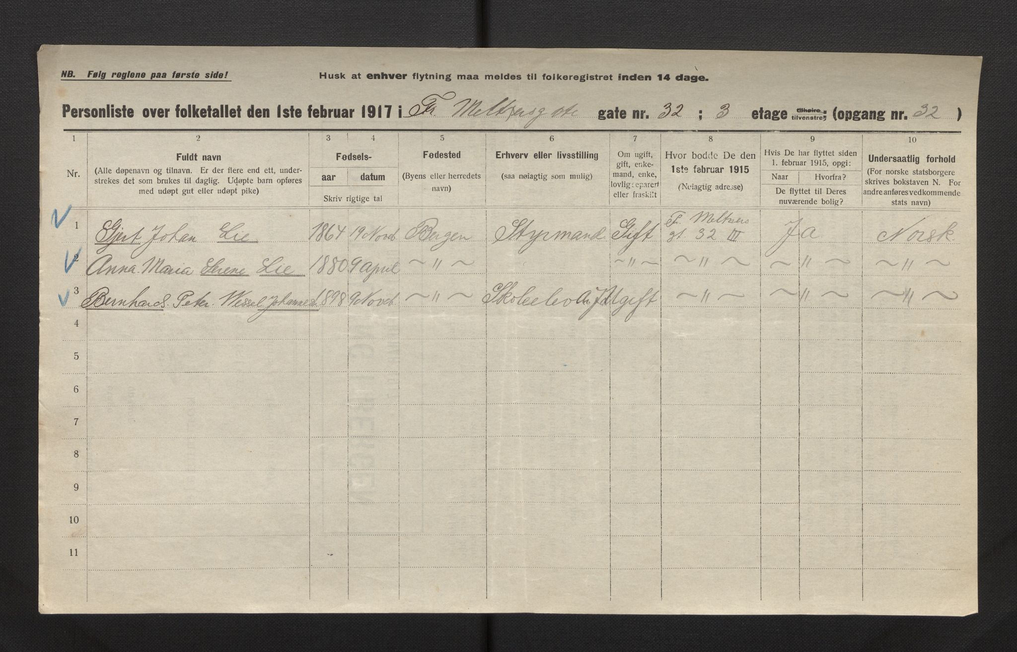 SAB, Municipal Census 1917 for Bergen, 1917, p. 9129