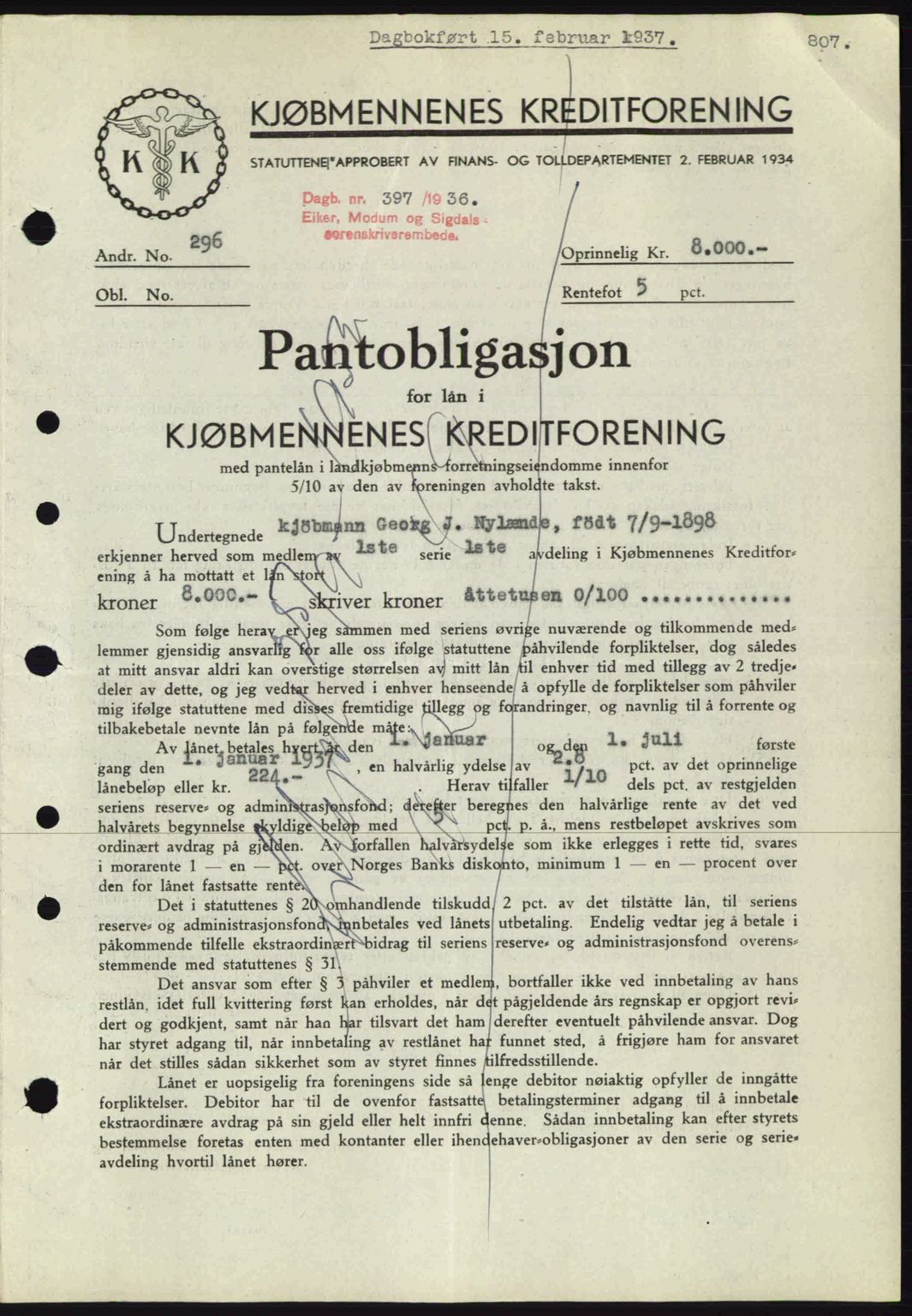 Eiker, Modum og Sigdal sorenskriveri, SAKO/A-123/G/Ga/Gab/L0034: Mortgage book no. A4, 1936-1937, Diary no: : 397/1937