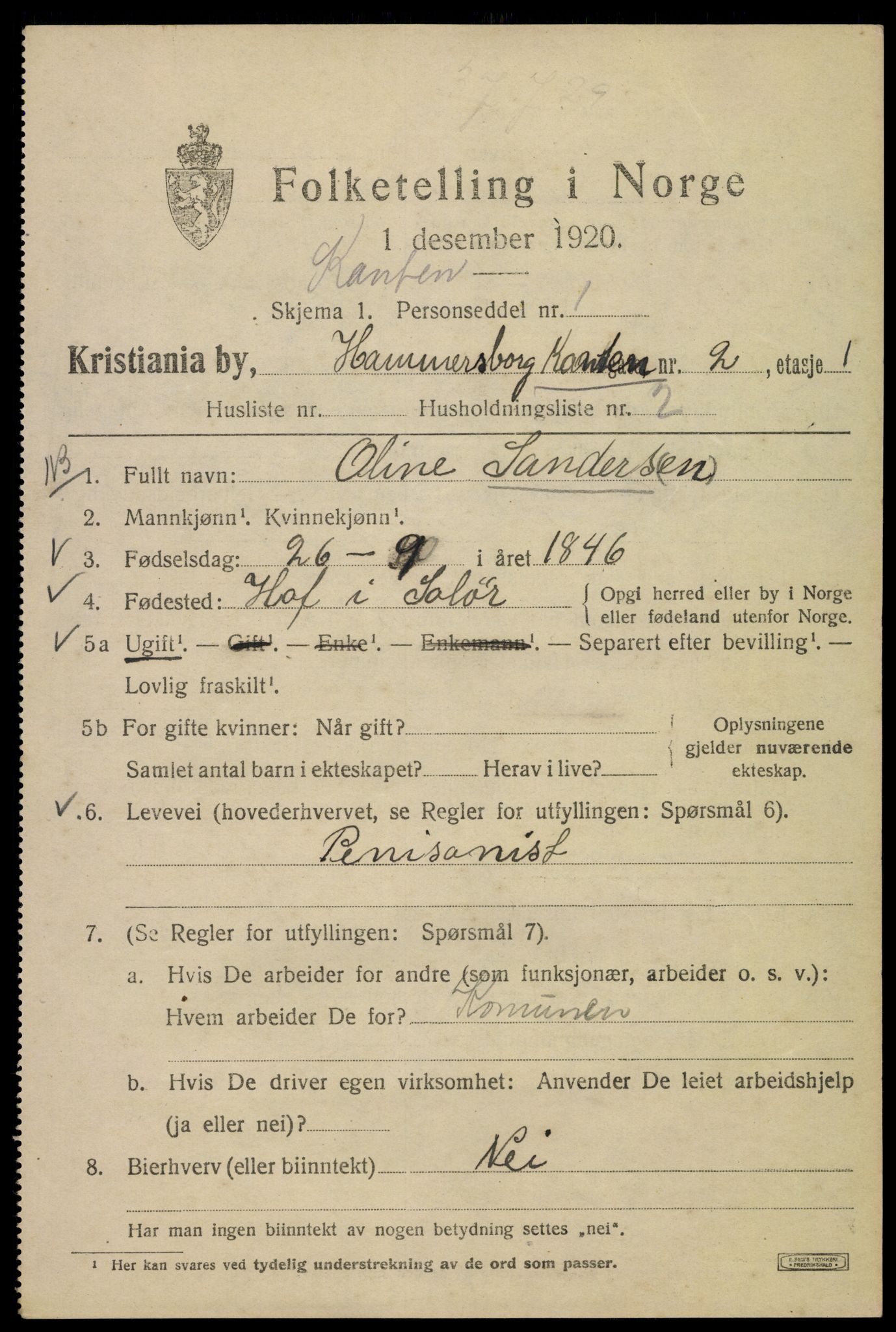 SAO, 1920 census for Kristiania, 1920, p. 327135