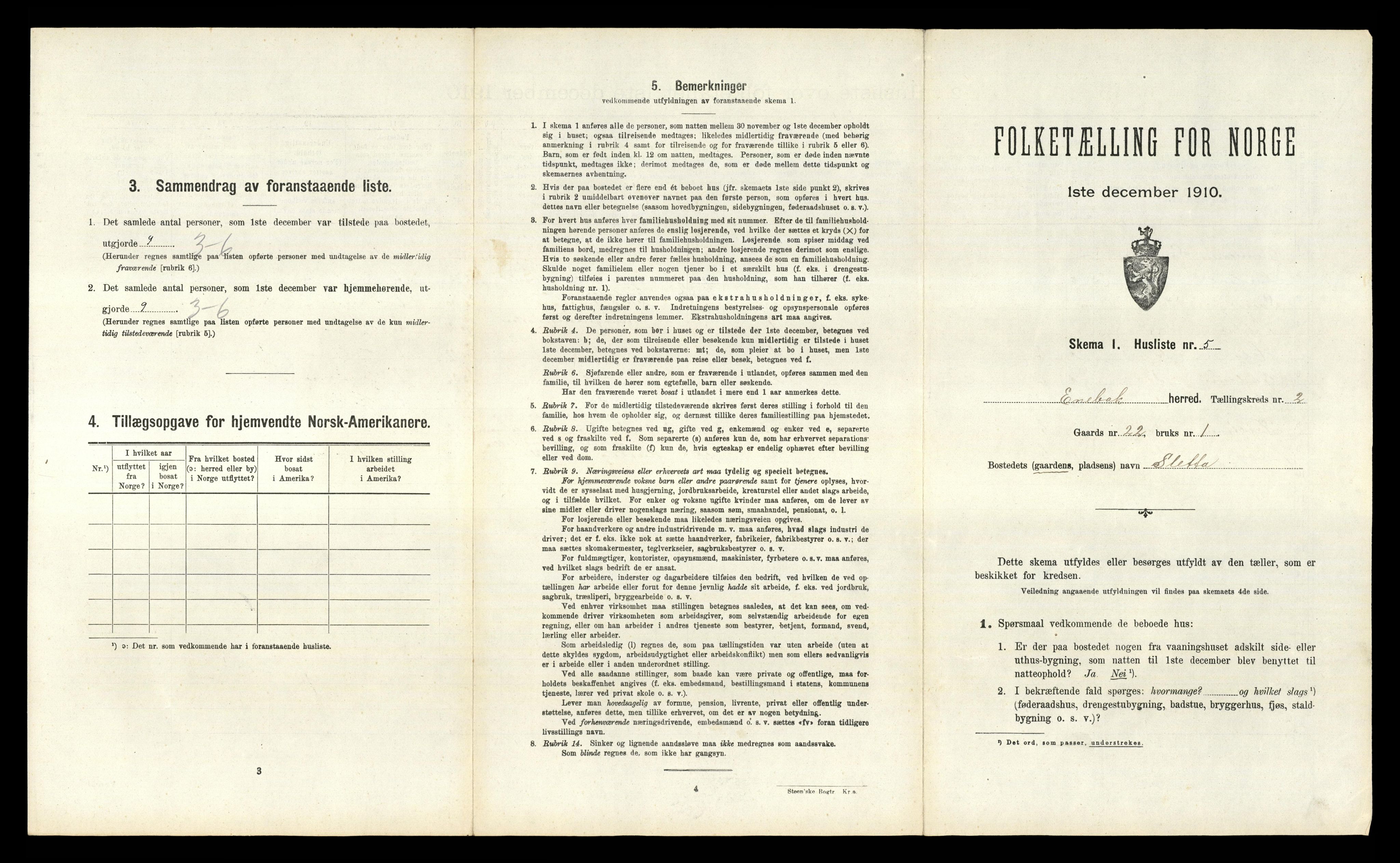 RA, 1910 census for Enebakk, 1910, p. 275