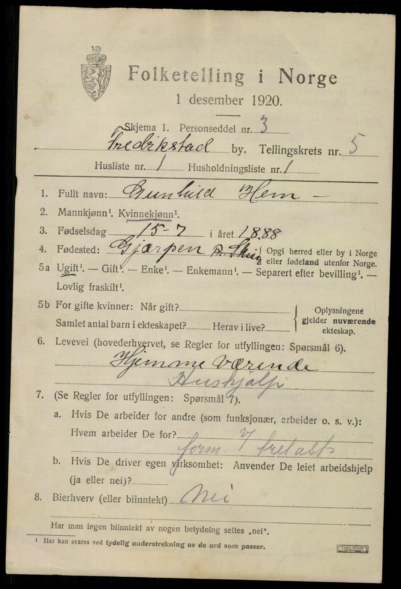 SAO, 1920 census for Fredrikstad, 1920, p. 18549