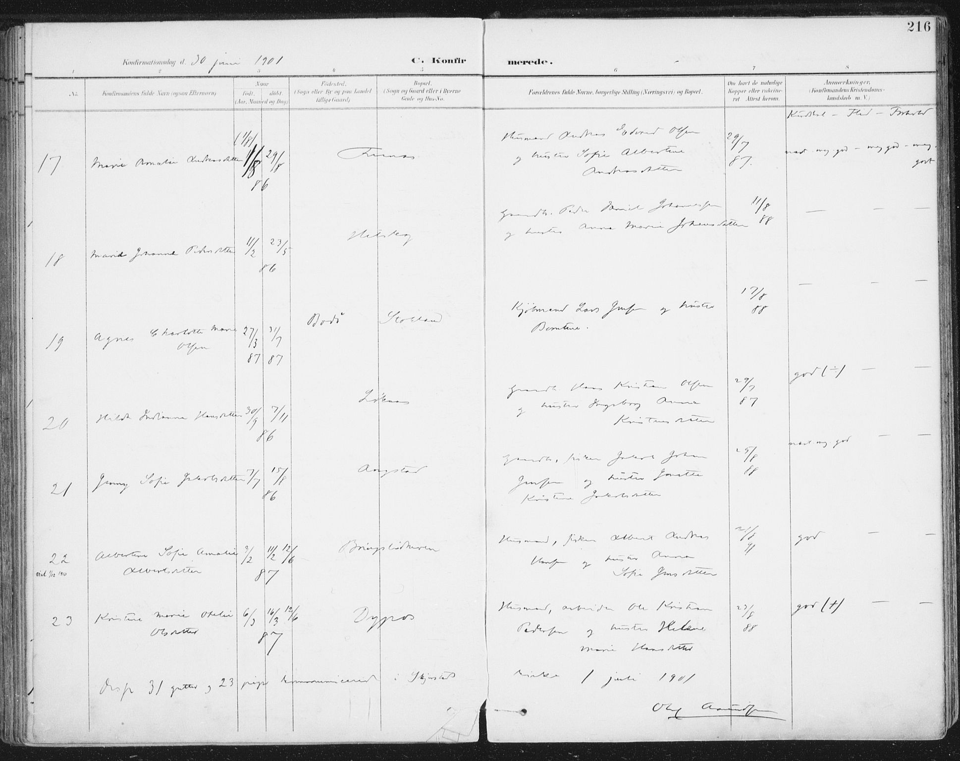 Ministerialprotokoller, klokkerbøker og fødselsregistre - Nordland, AV/SAT-A-1459/852/L0741: Parish register (official) no. 852A11, 1894-1917, p. 216