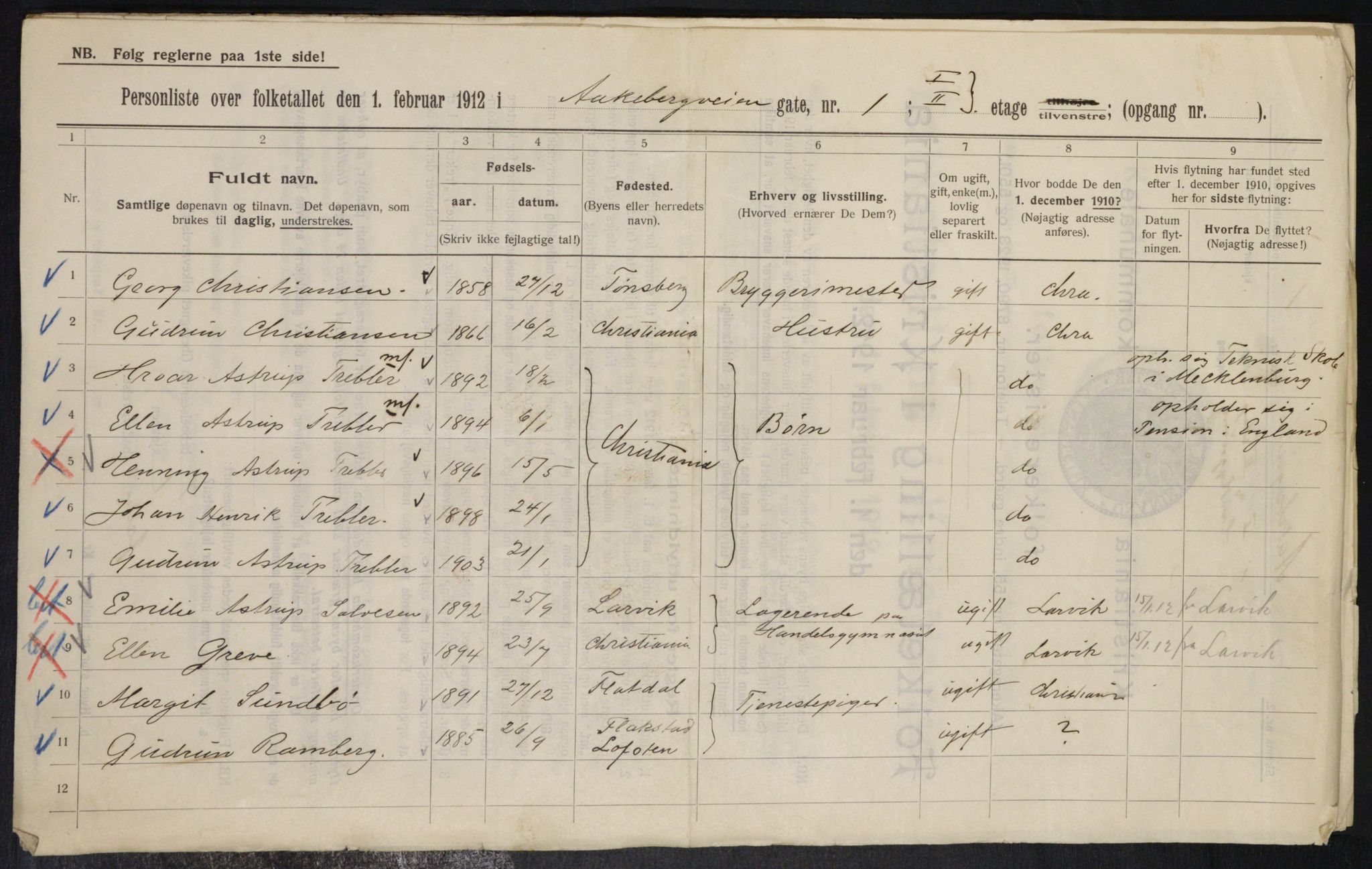 OBA, Municipal Census 1912 for Kristiania, 1912, p. 130317