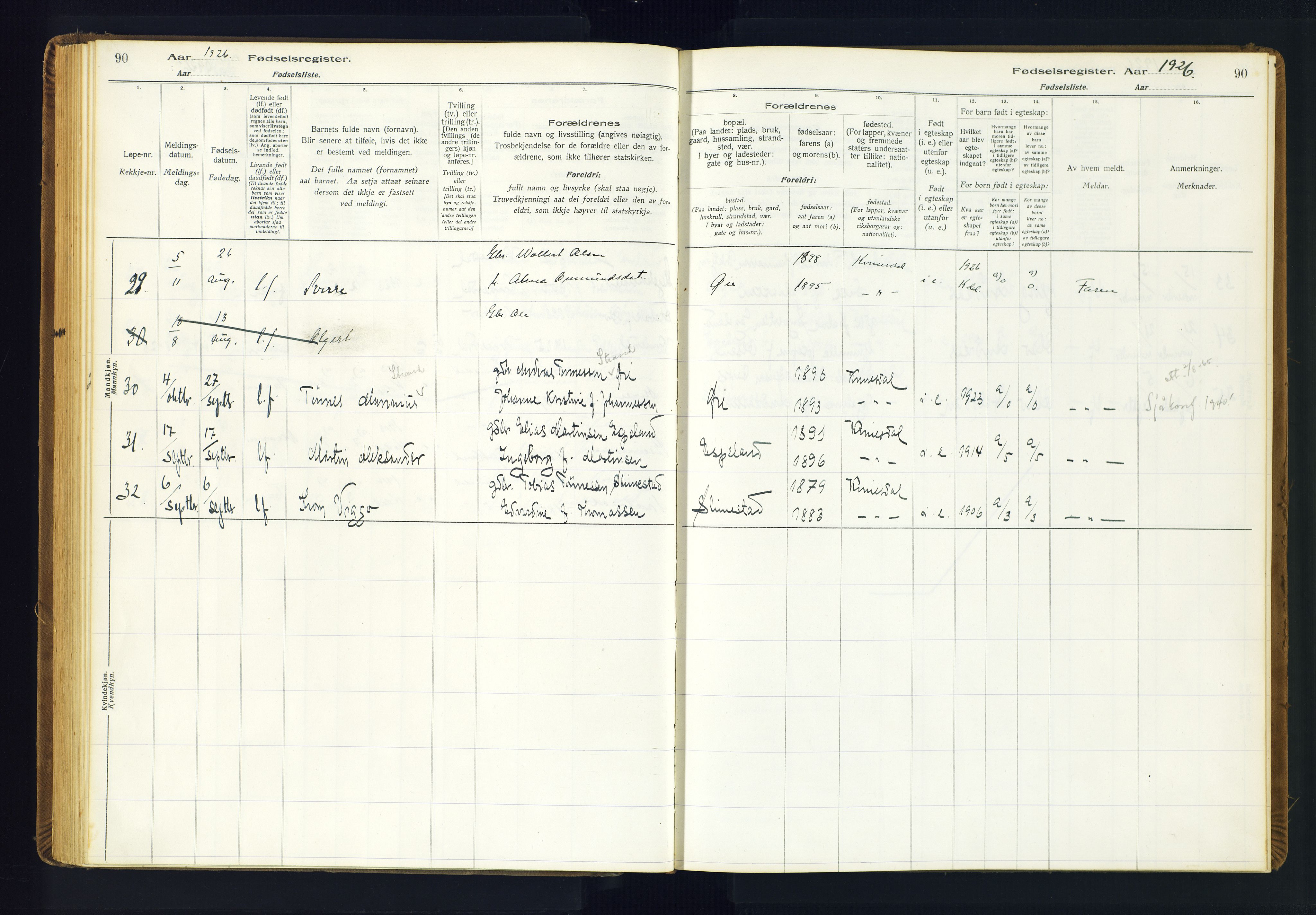 Kvinesdal sokneprestkontor, AV/SAK-1111-0026/J/Ja/L0001: Birth register no. 1, 1916-1941, p. 90