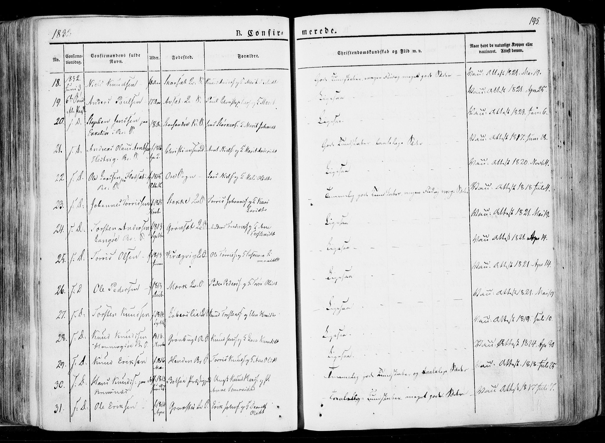 Ministerialprotokoller, klokkerbøker og fødselsregistre - Møre og Romsdal, AV/SAT-A-1454/568/L0803: Parish register (official) no. 568A10, 1830-1853, p. 195